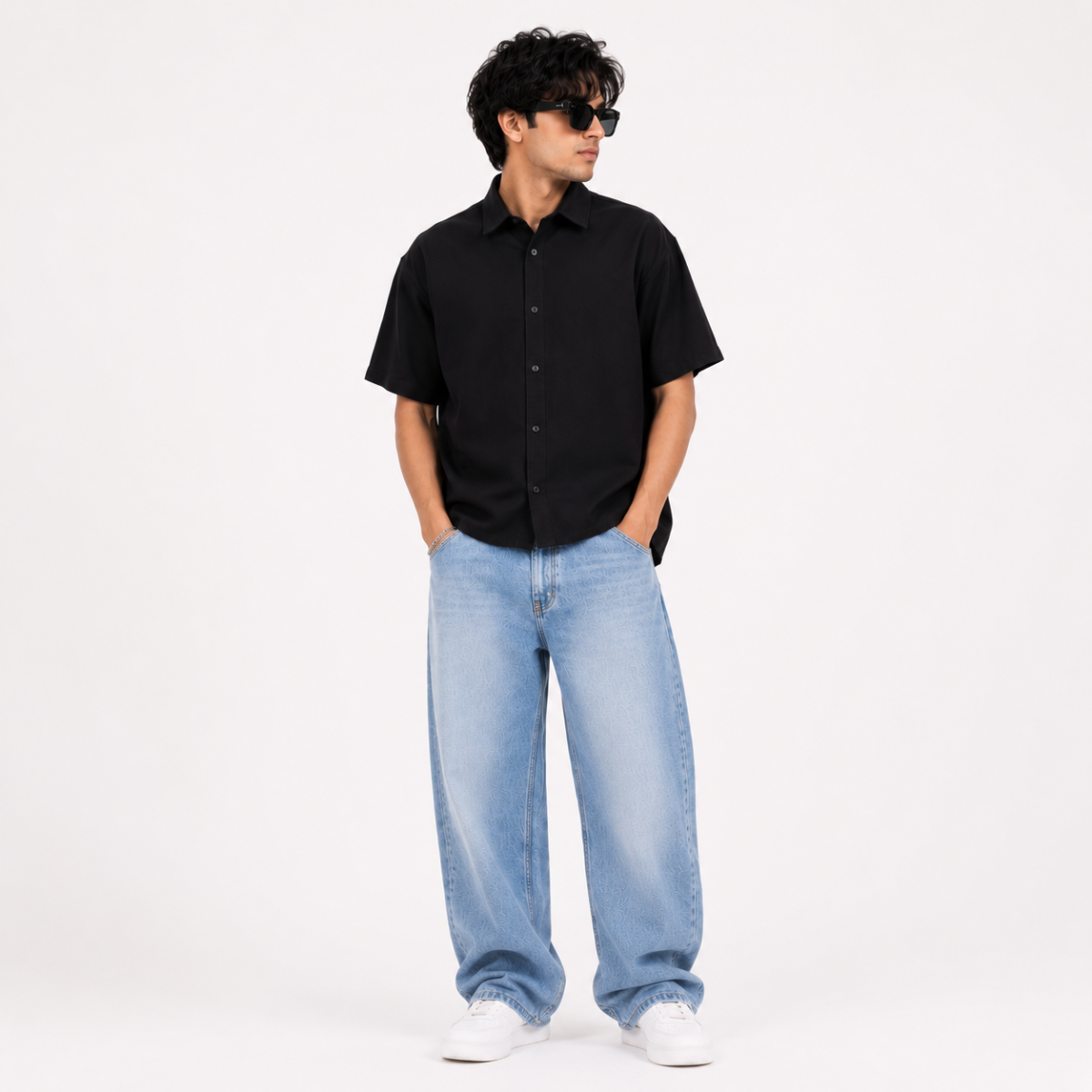 Black Oversized Short-Sleeve Shirt — Men's Boxy Fit