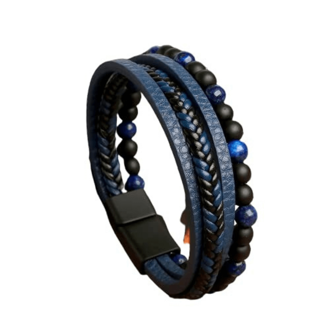Multilayer Leather Bracelet with Natural Sodalite And Lava Beads For Men By Offmint
