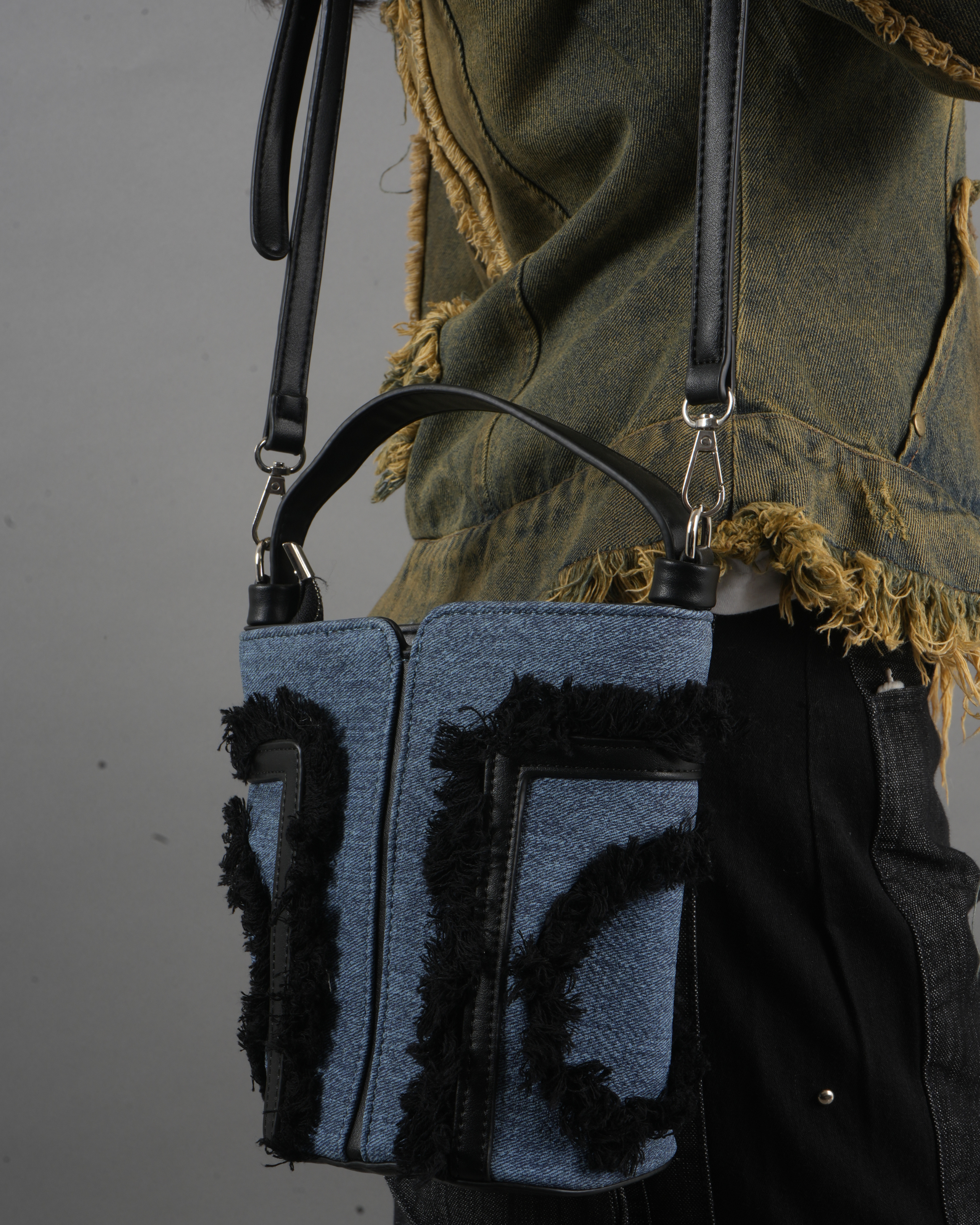 Fray Edge Dual-Tone Shoulder Bag