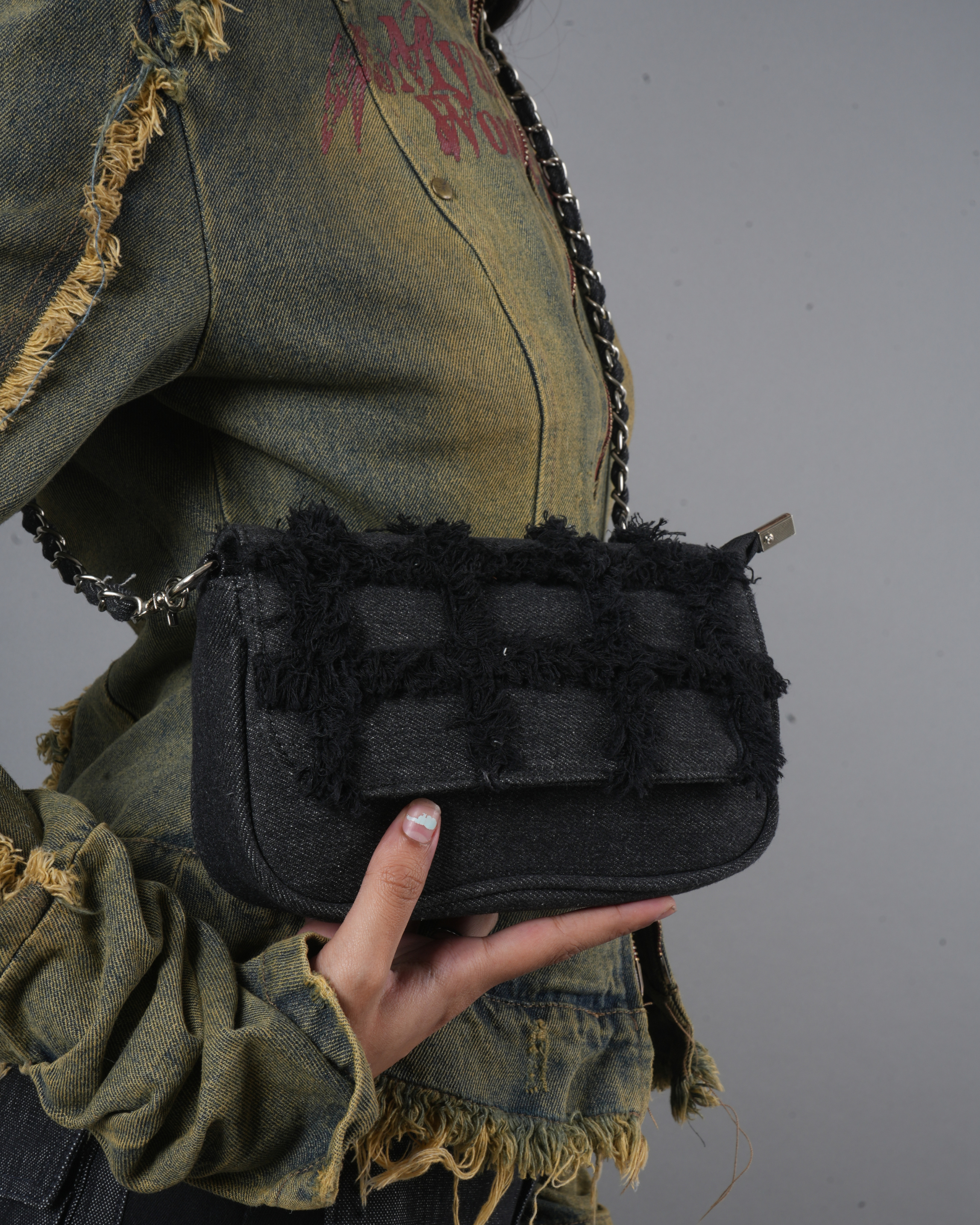 Midnight Grid Textured Shoulder Bag