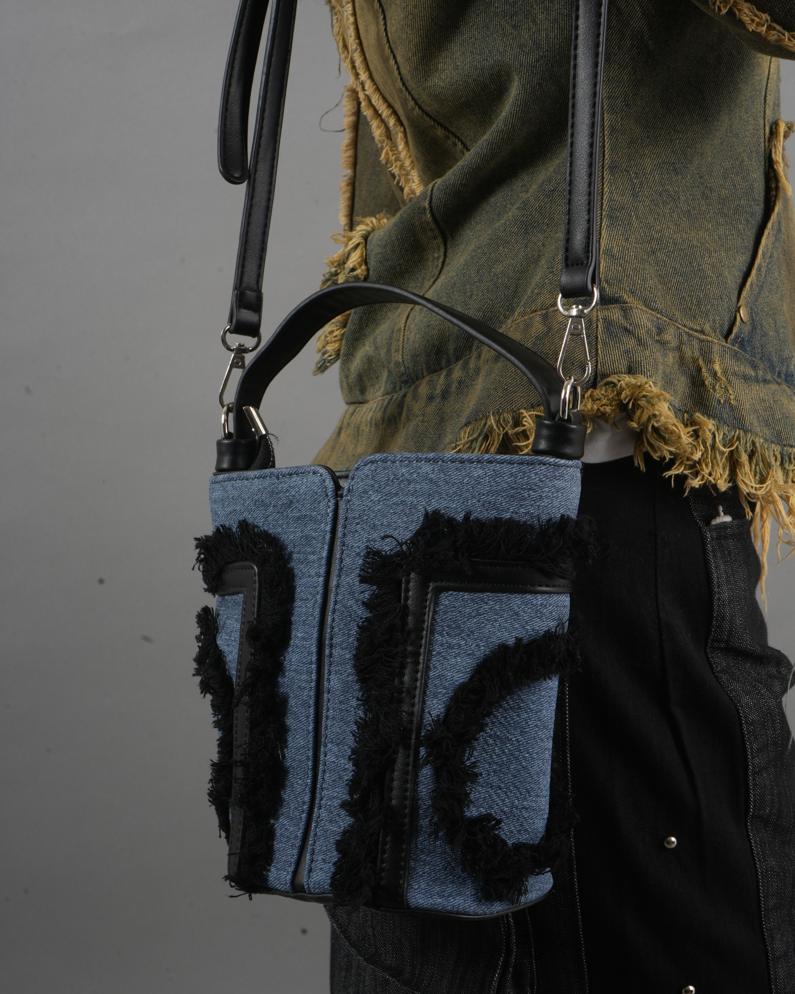 Fray Edge Dual-Tone Shoulder Bag