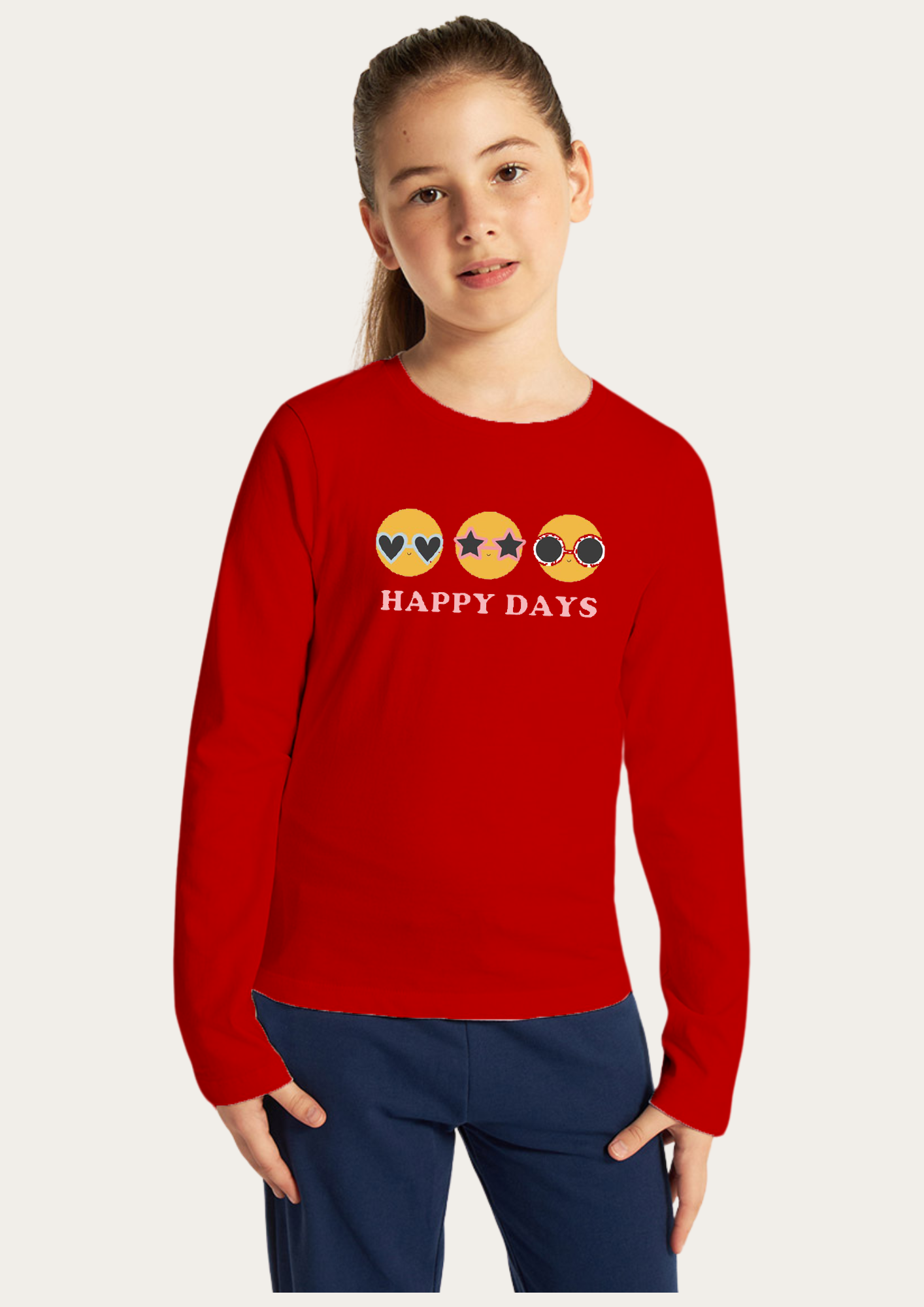 Happy Days Printed Red Full Sleeves Kids T-shirt By Offmint