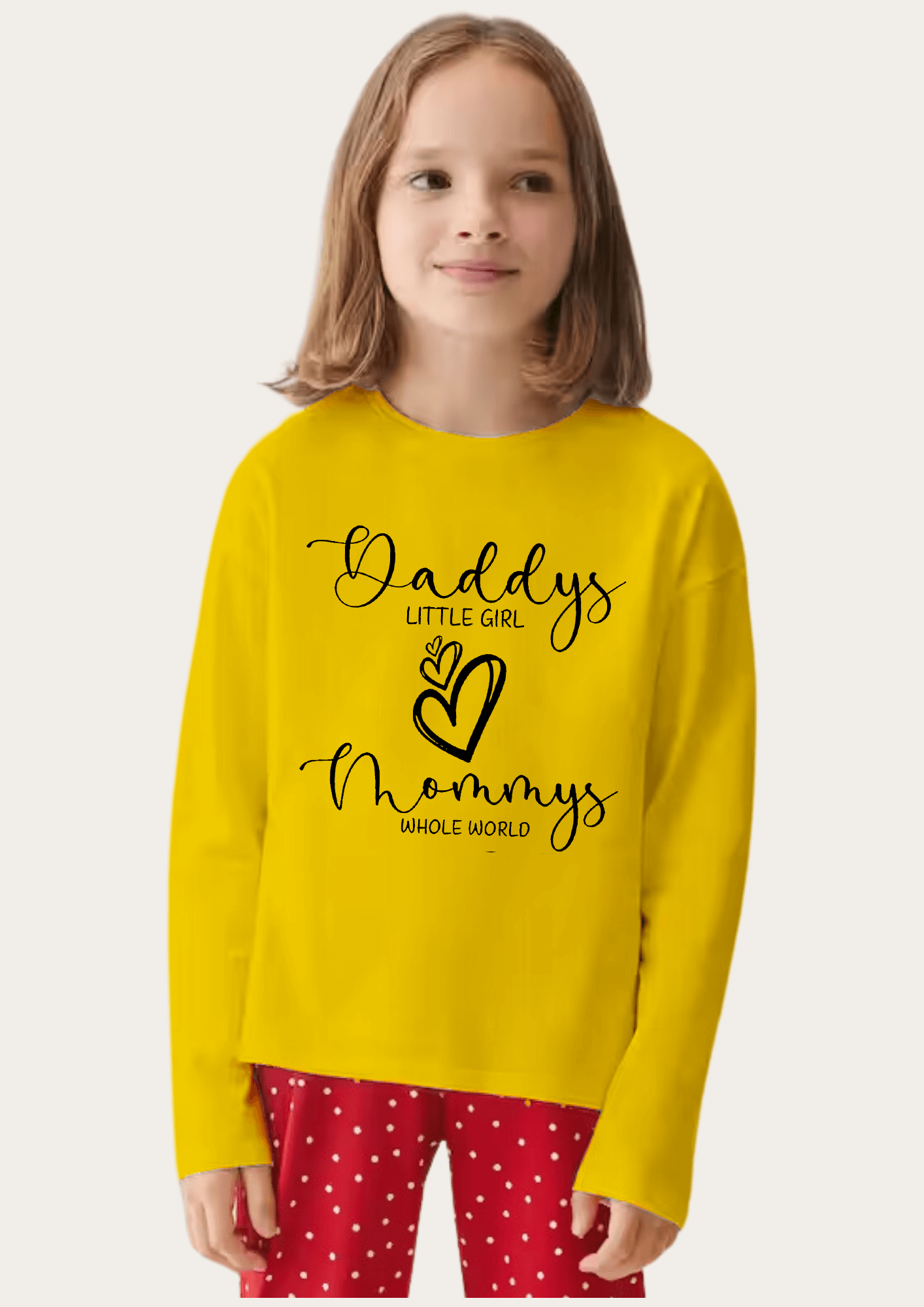 Daddy Mommy's Girl Printed Yellow Full Sleeves Kids T-shirt By Offmint