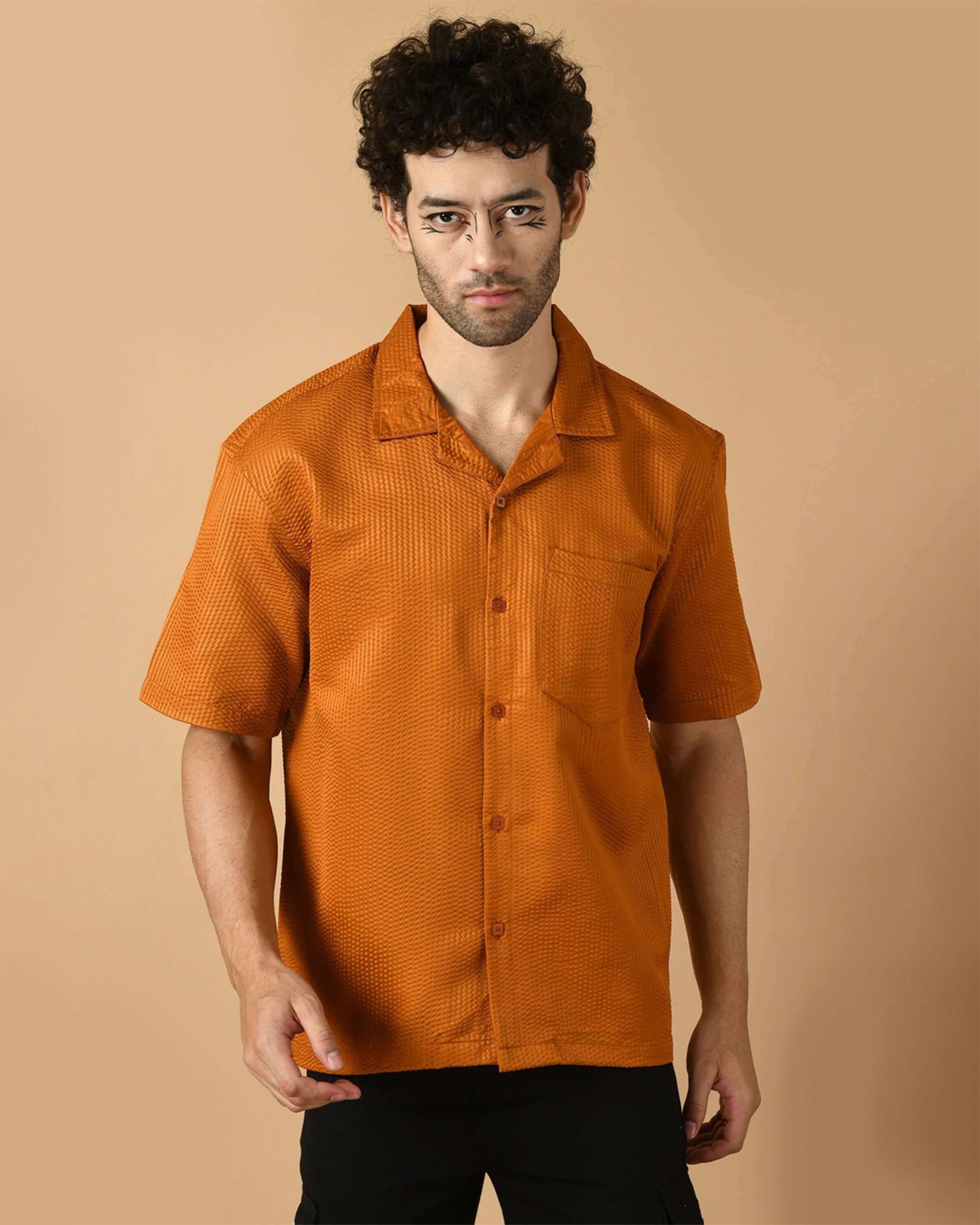 Mustard Bubble Half Sleeves Shirt By Offmint