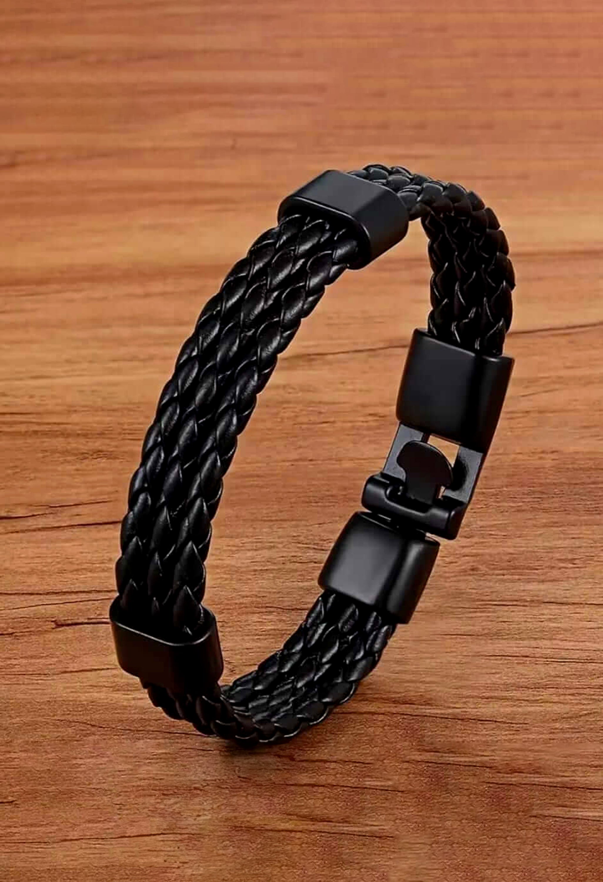 Three Layer Leather Black Bracelet By Offmint