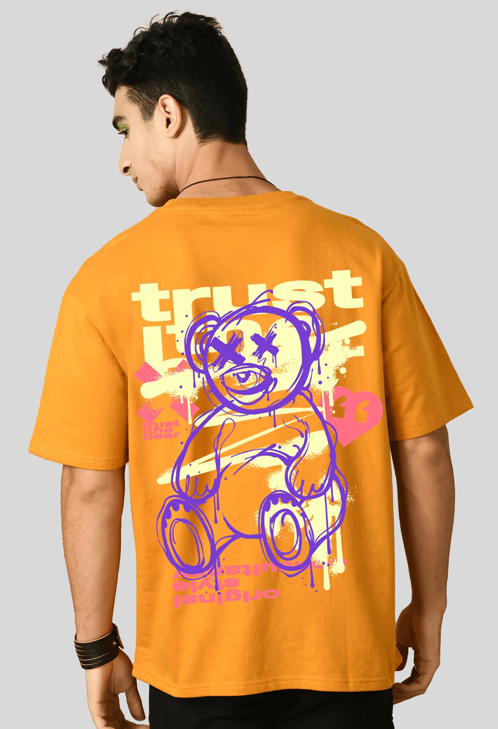 Trust Bear Printed Mustard Oversized T-shirt By Offmint