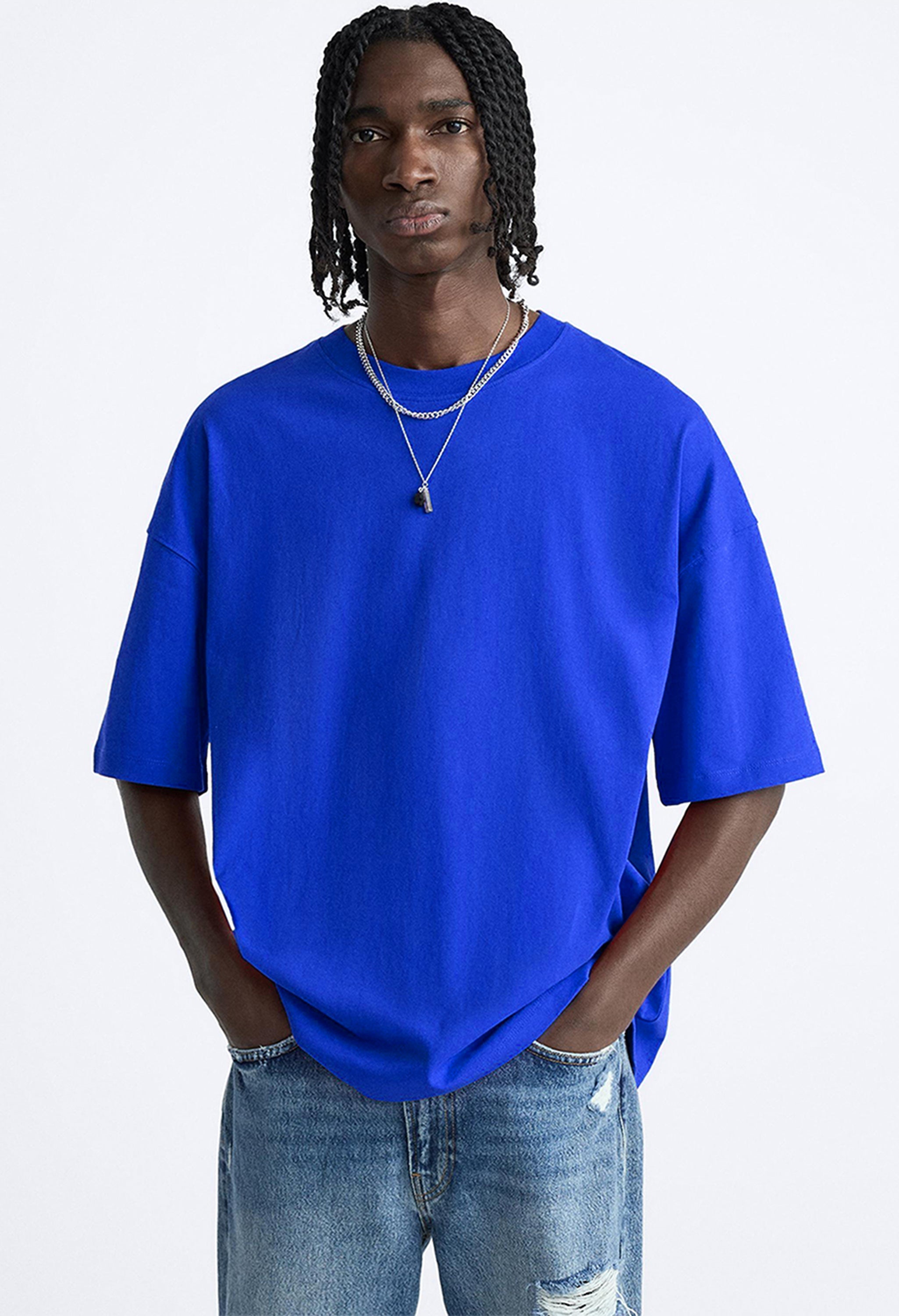 Smiley Printed Blue Oversized T-Shirt By Offmint