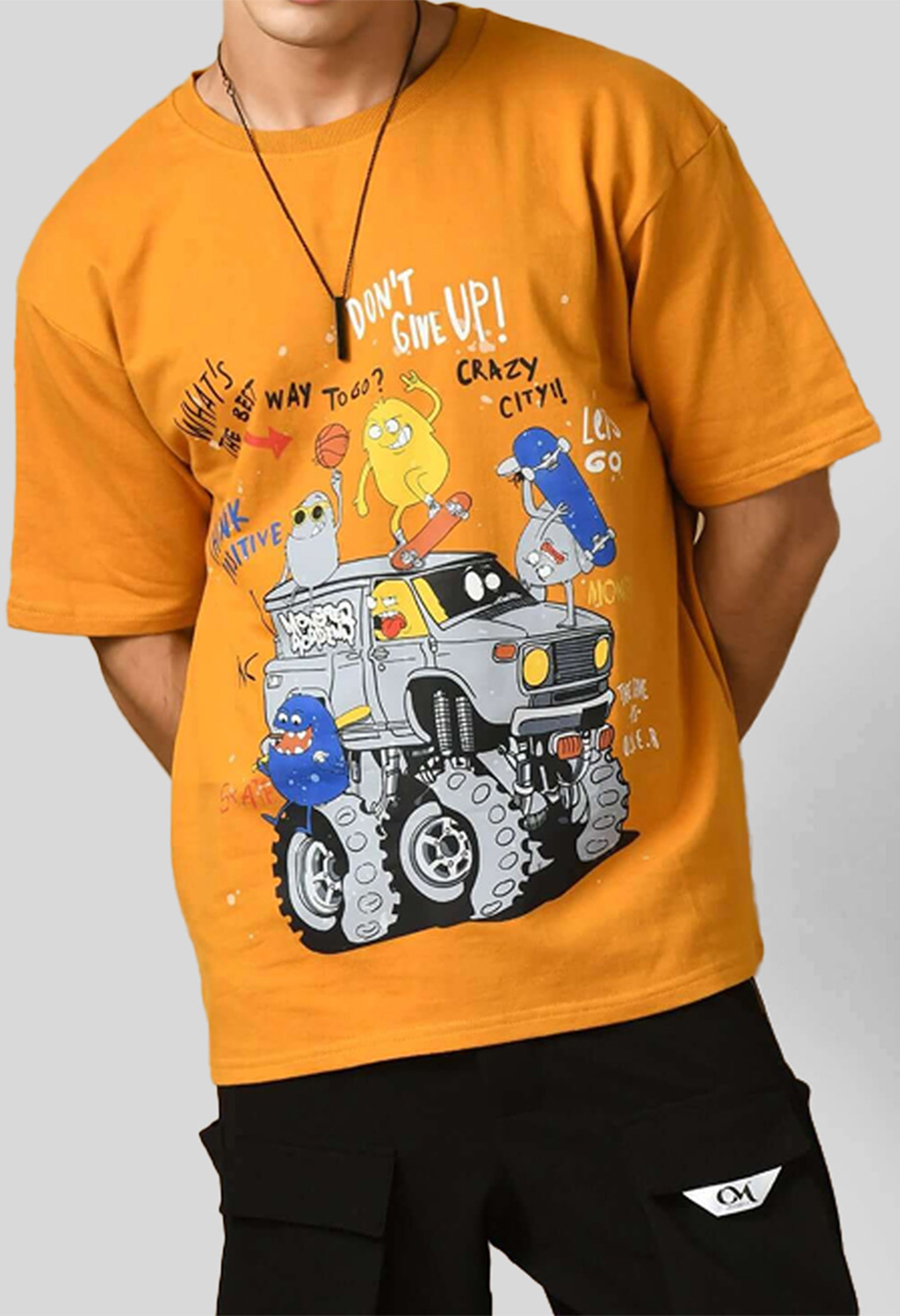 Don't Give Up Printed Mustard Oversized T-shirt By Offmint