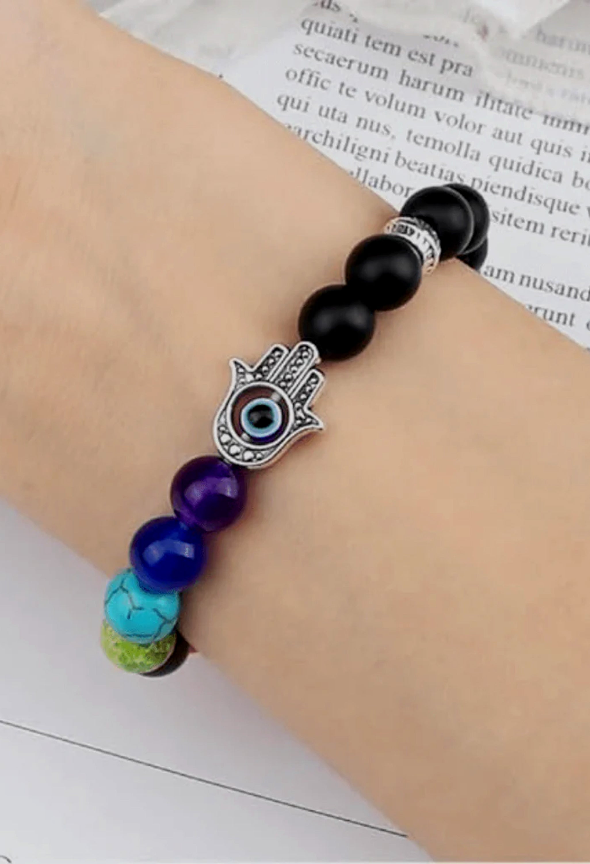 7 Chakra Evil Eye Beaded Bracelet For Men By Offmint
