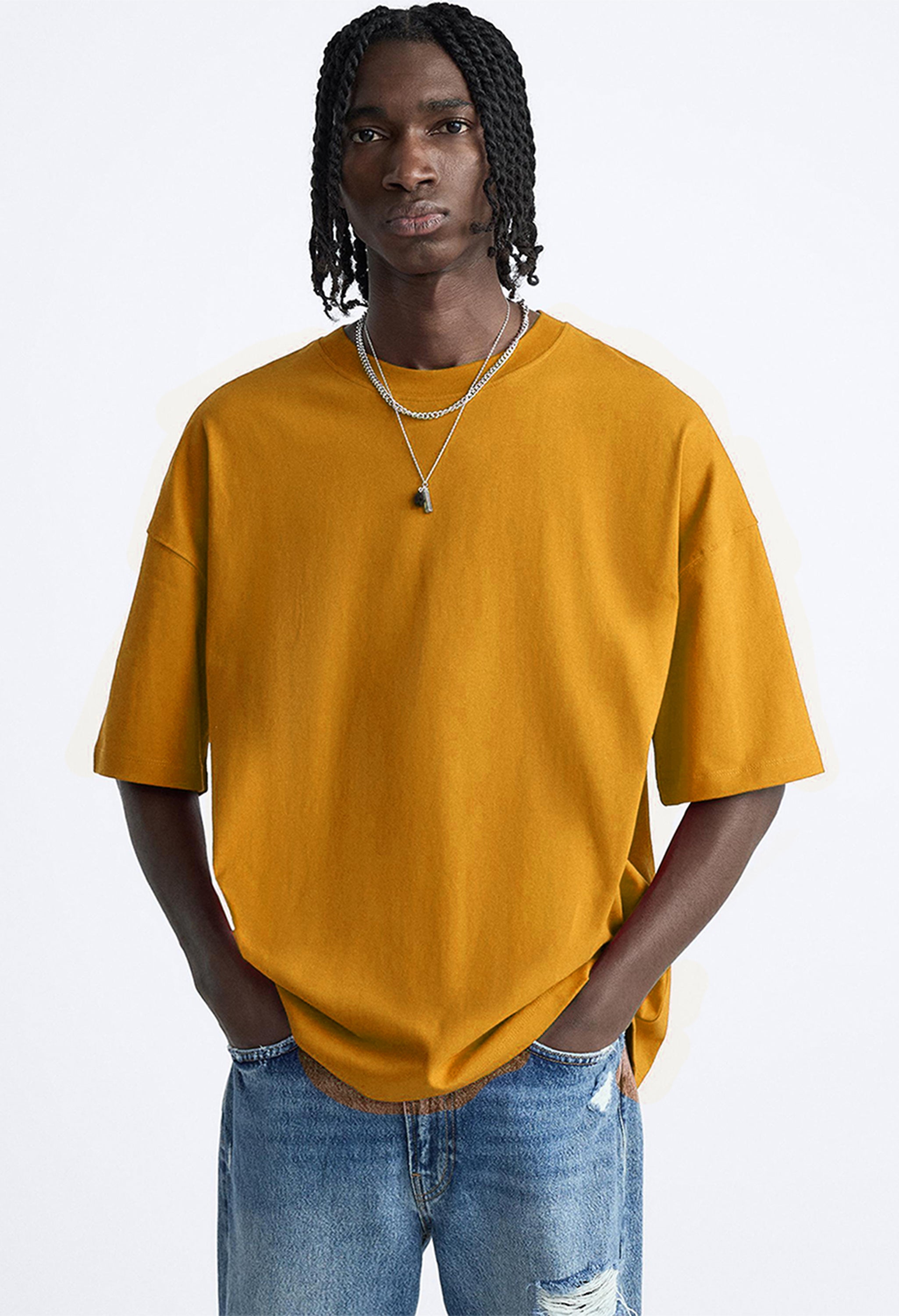 Revolution Printed Mustard Oversized T-Shirt By Offmint