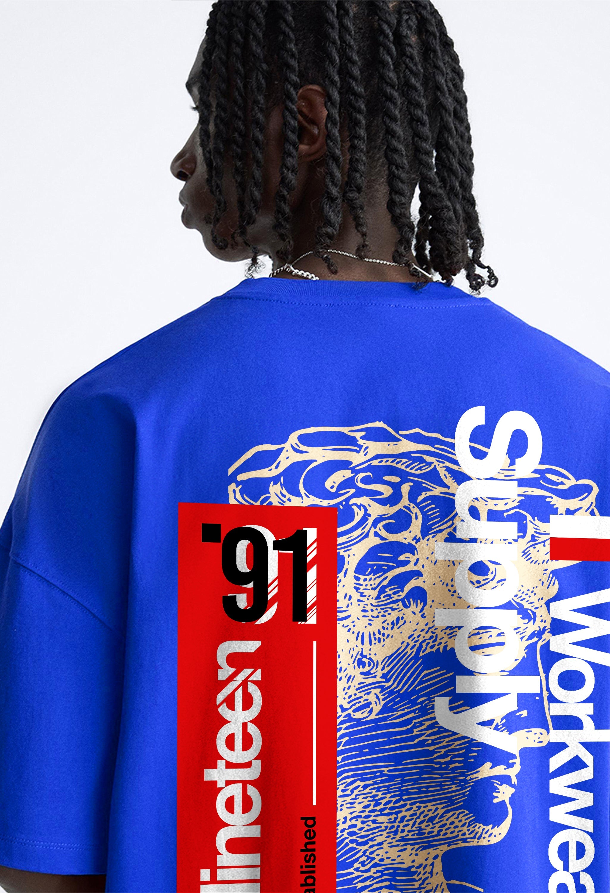 Nineteen 91 Printed Blue Oversized T-Shirt By Offmint