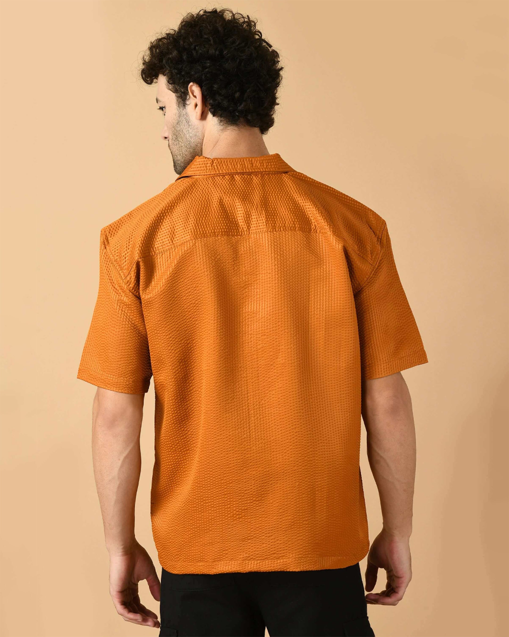 Mustard Bubble Half Sleeves Shirt By Offmint