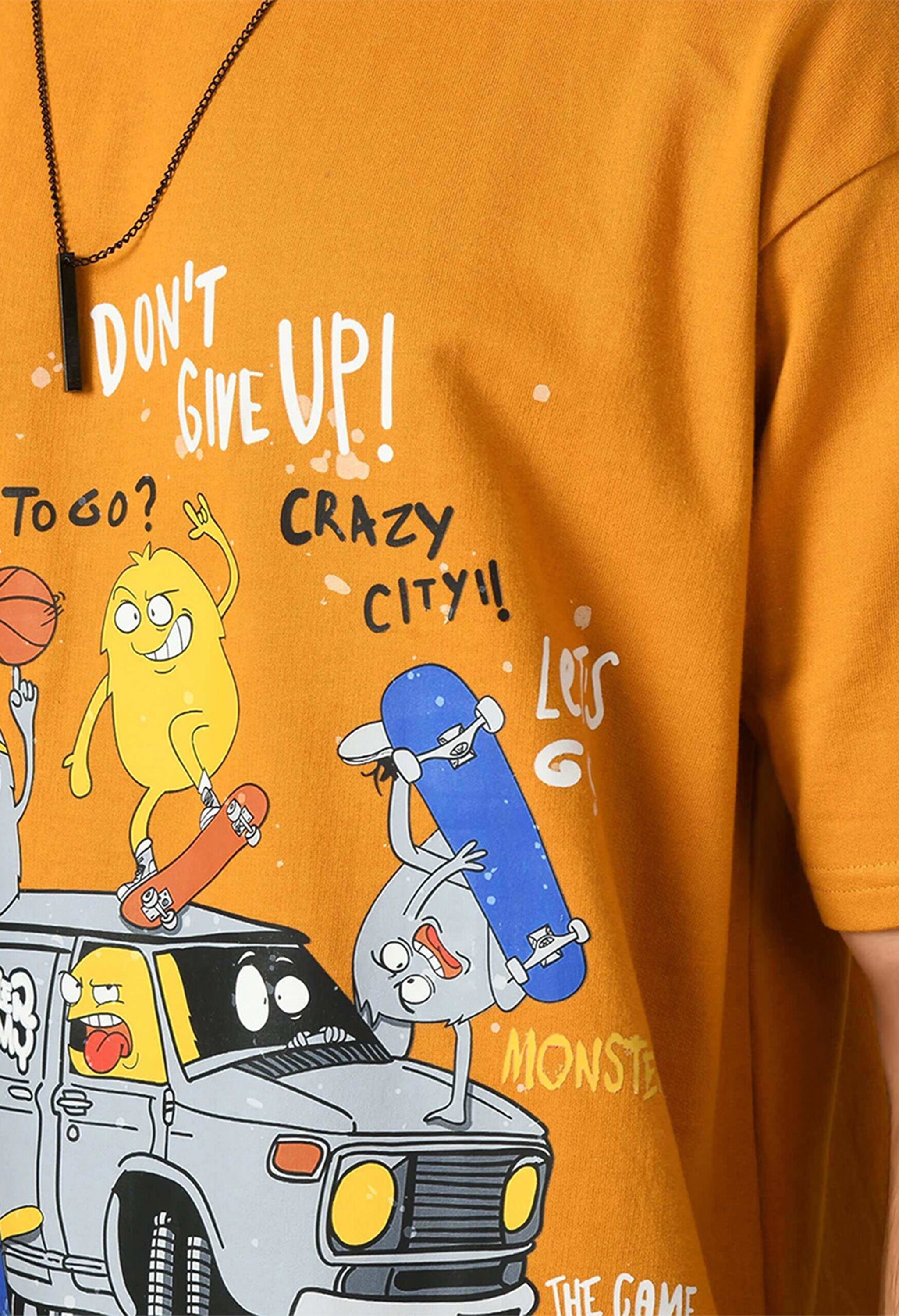 Don't Give Up Printed Mustard Oversized T-shirt By Offmint