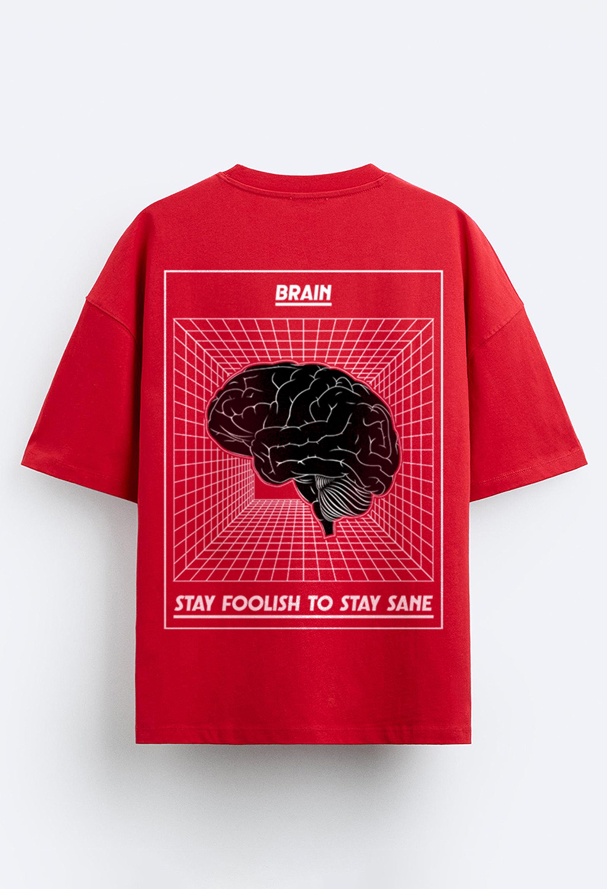 Brain Printed Red Oversized T-shirt By Offmint