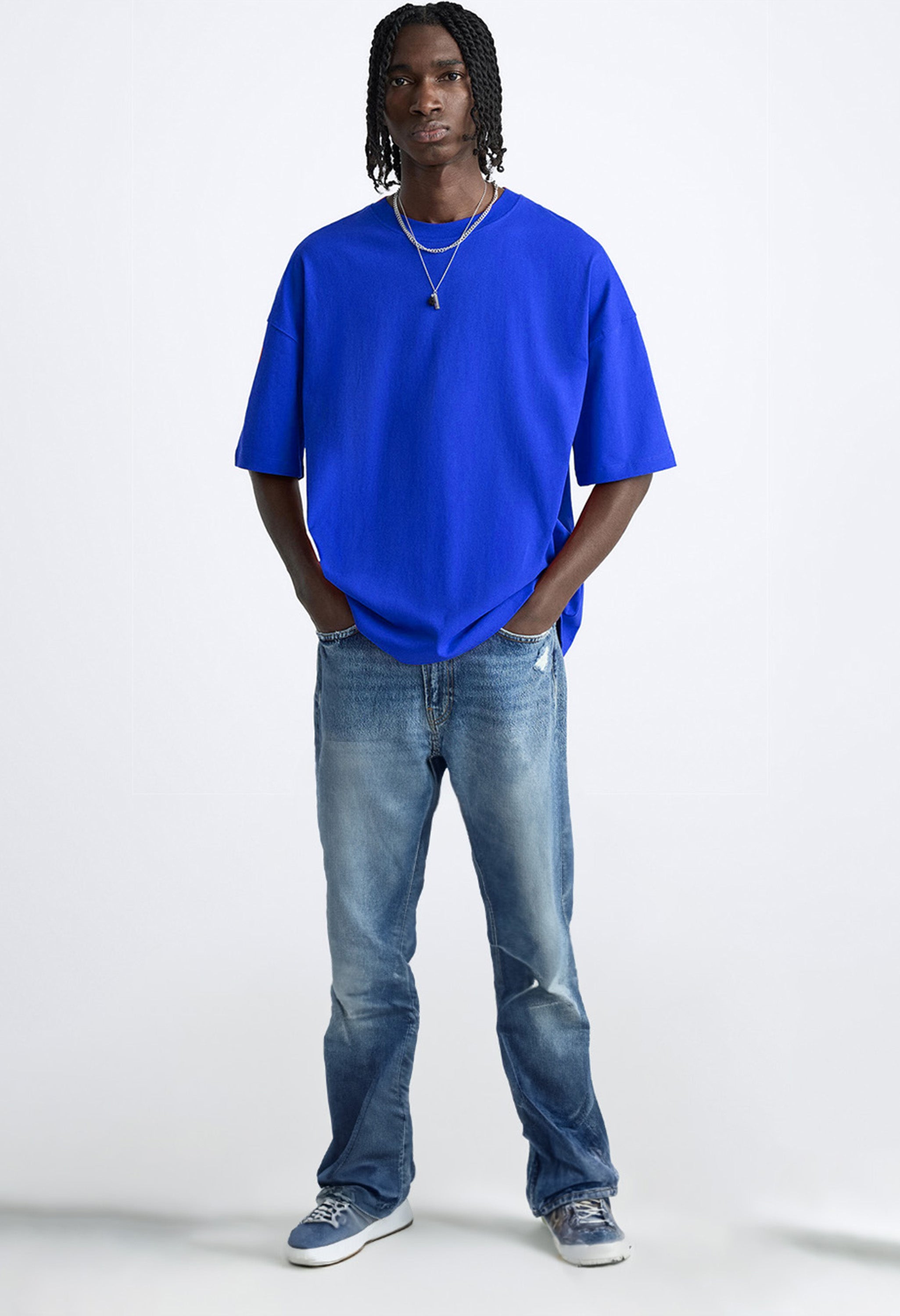 Smiley Printed Blue Oversized T-Shirt By Offmint