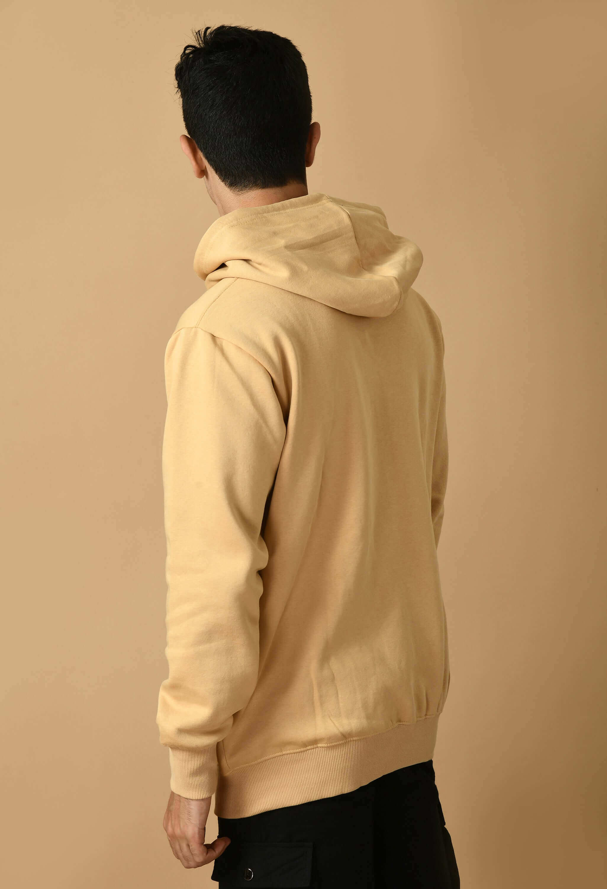 Beige color men's plain hoodie