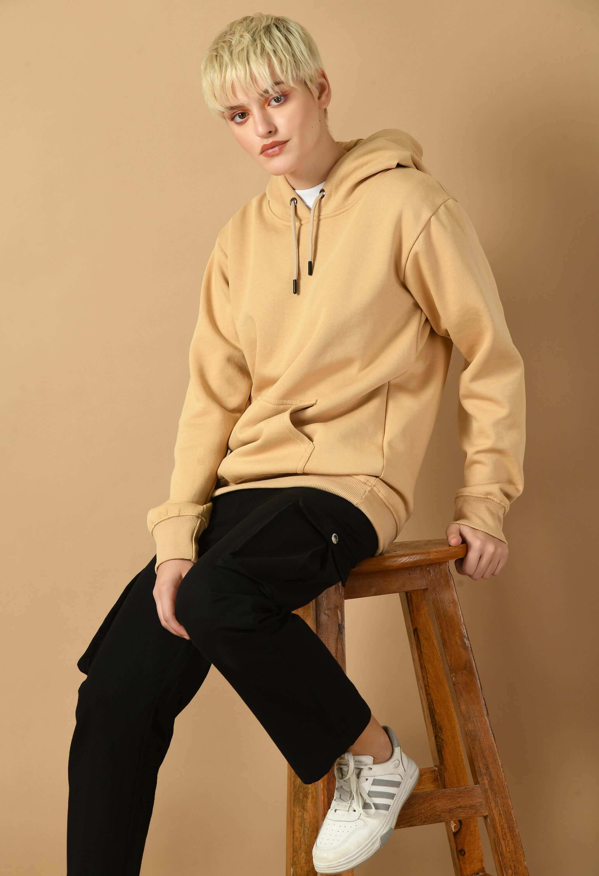 Beige color women's hoodie