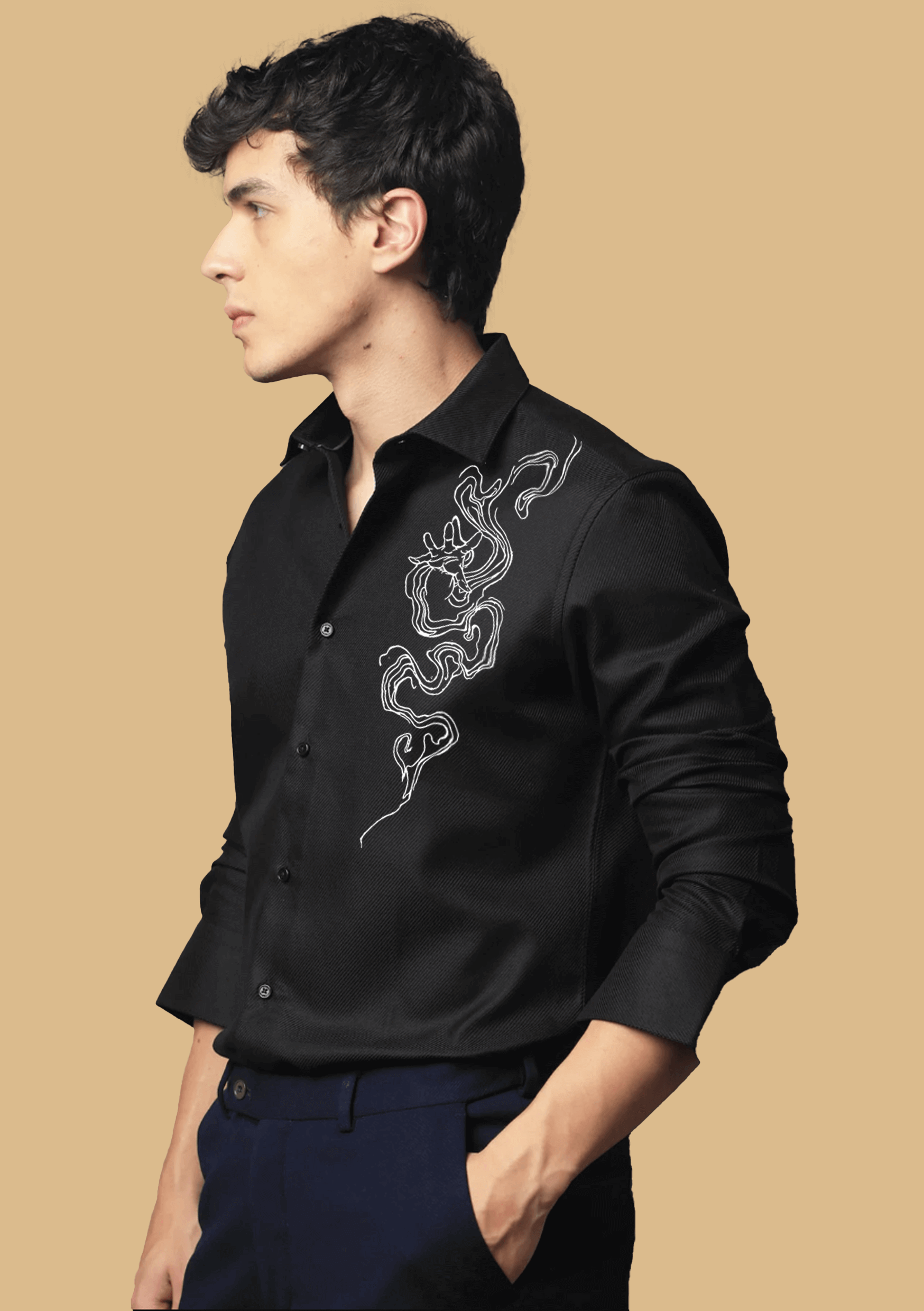 Black color abstract printed clubwear shirt