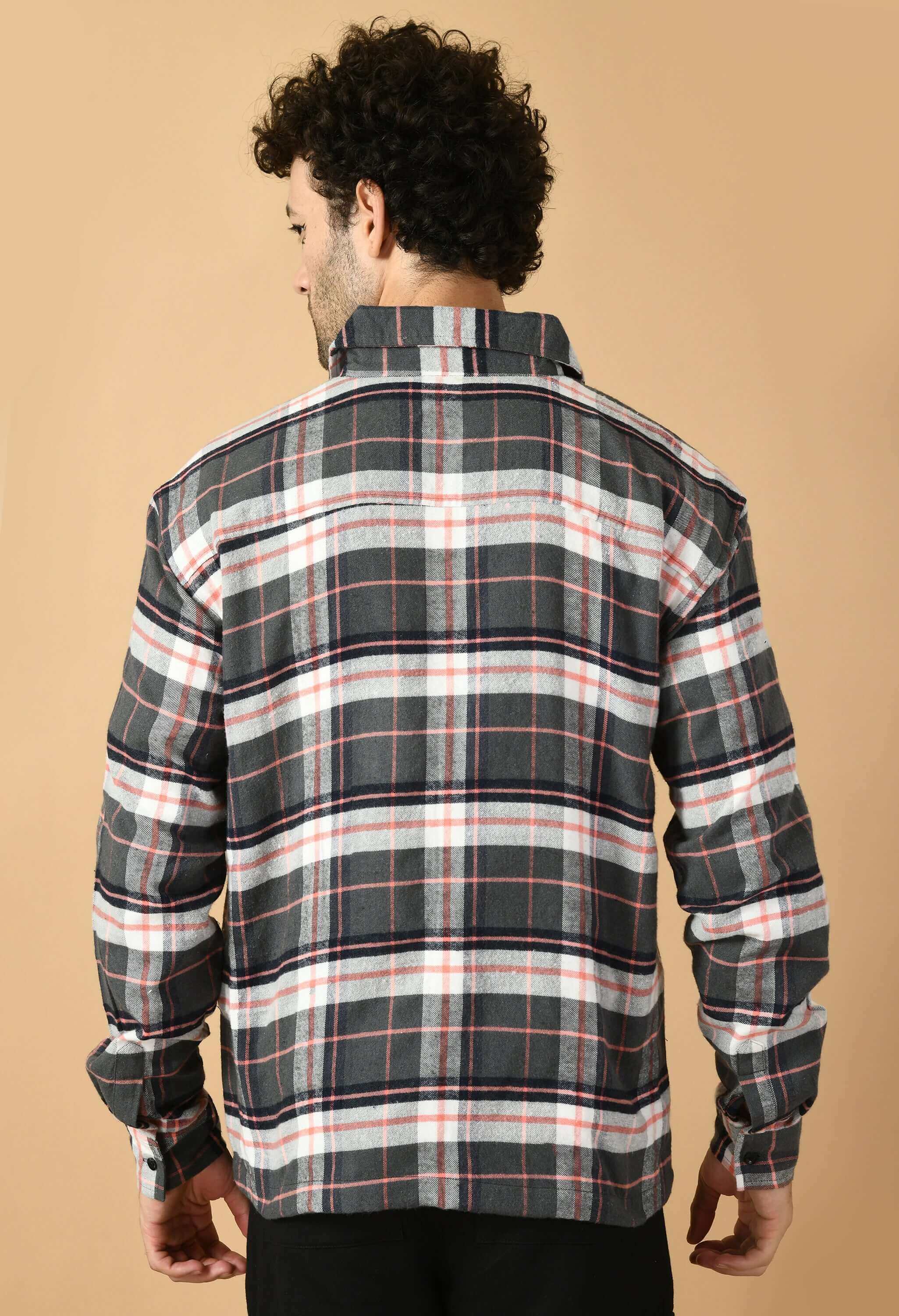 Black color check men's overshirt