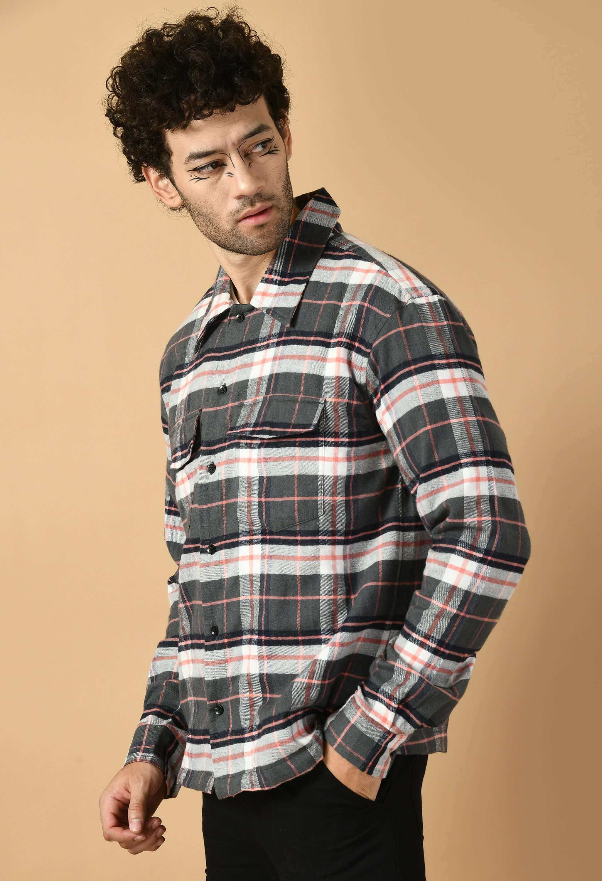 Black color check overshirt