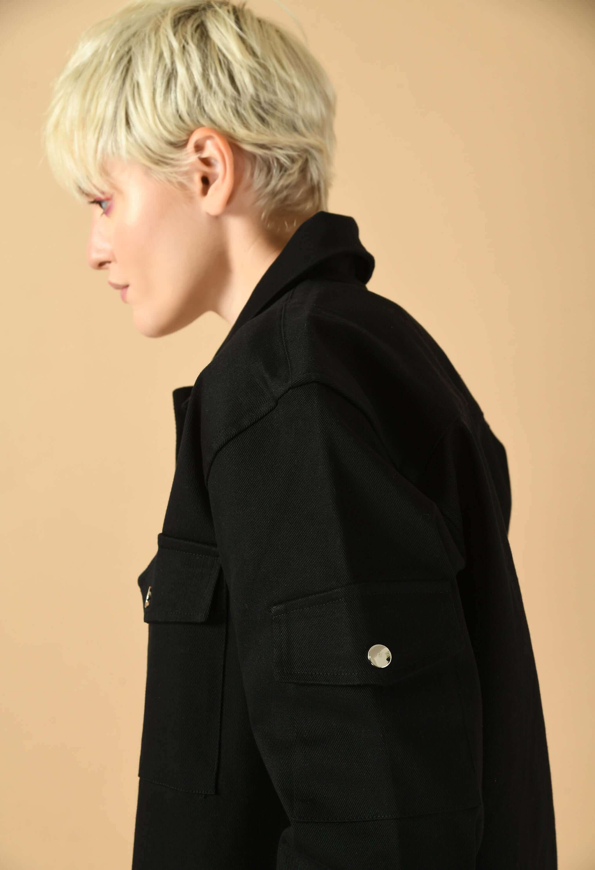 Black color plain women's bomber jacket