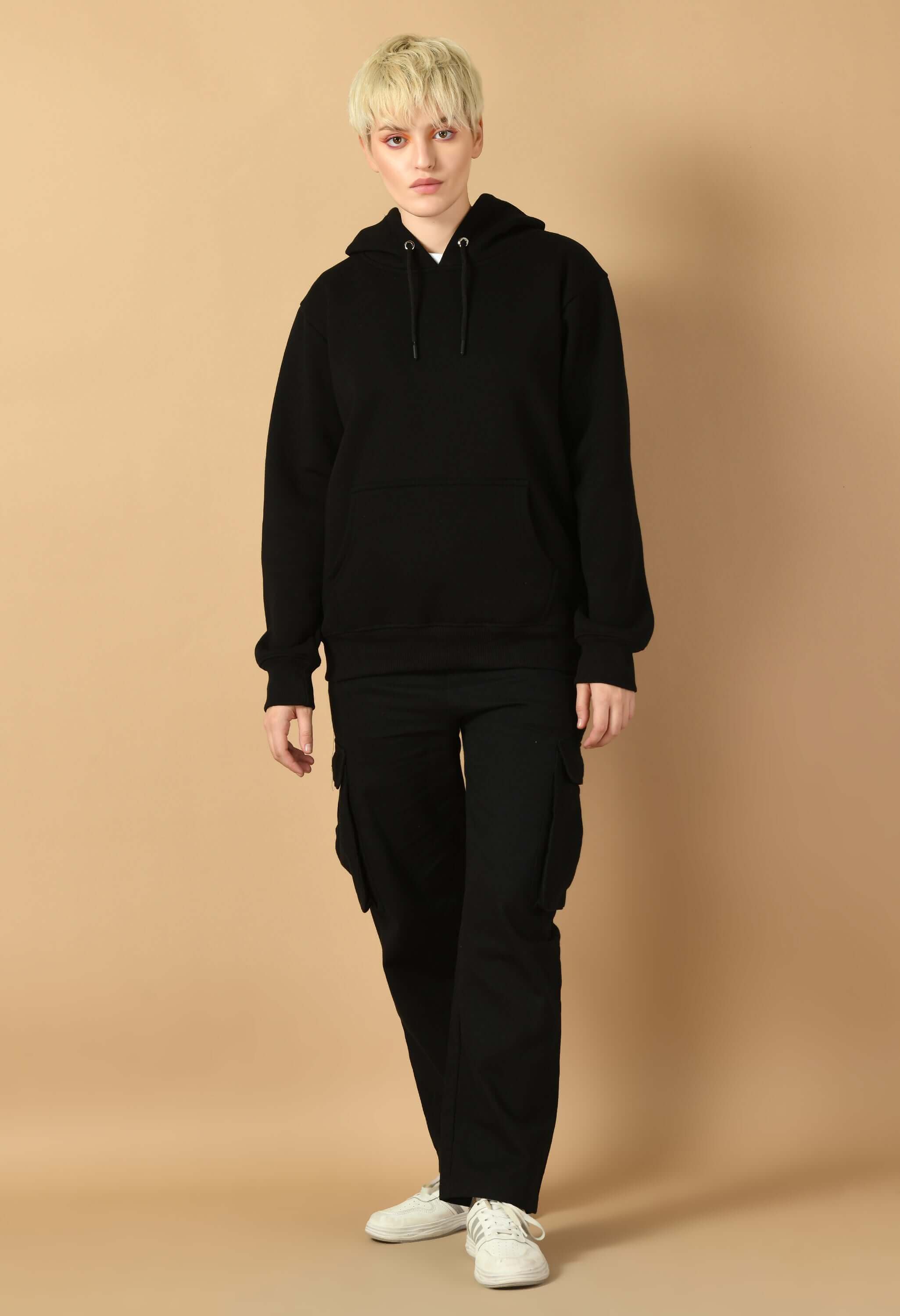 Black color plain women's hoodie