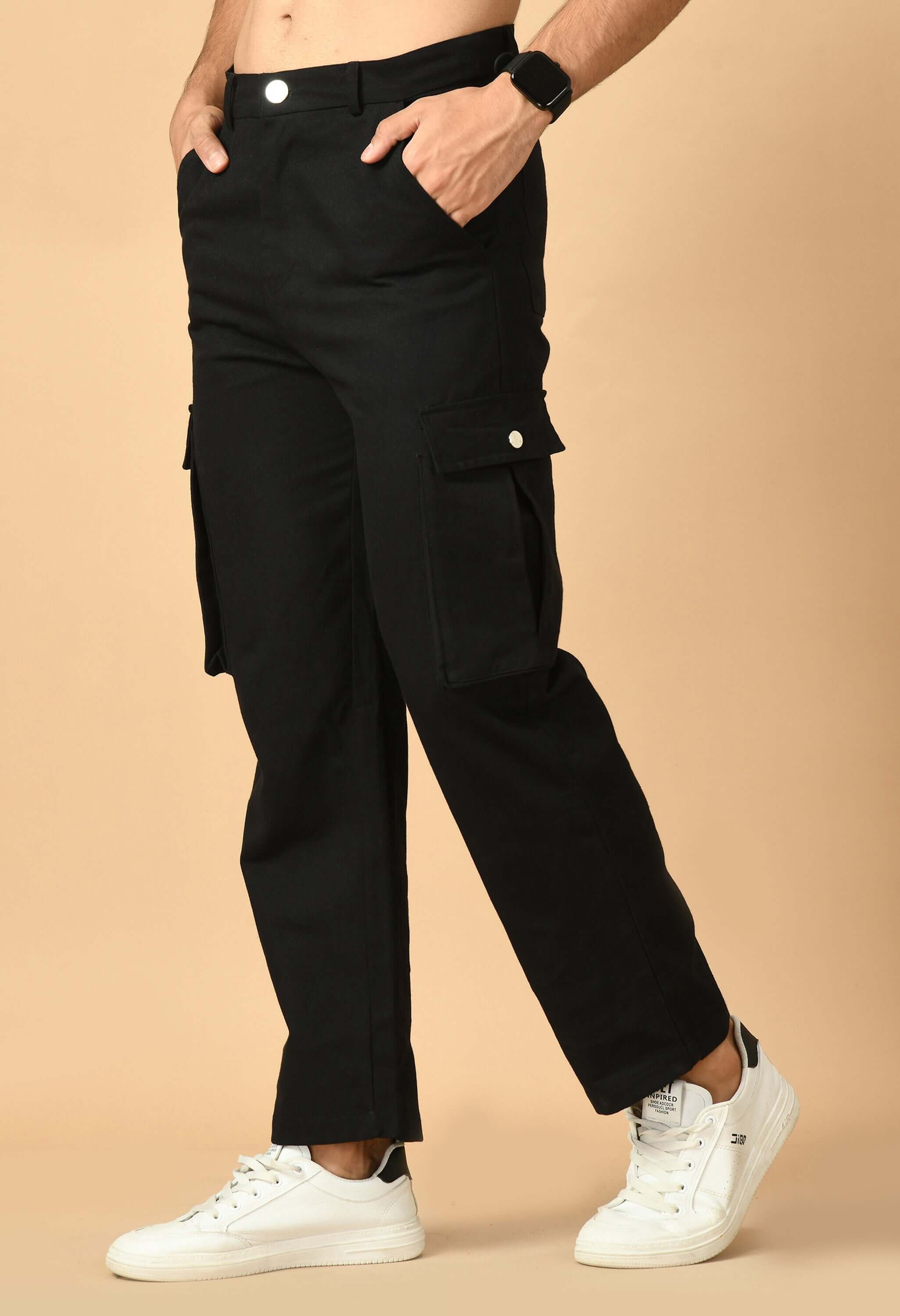 Black color six pocket cargo by offmint