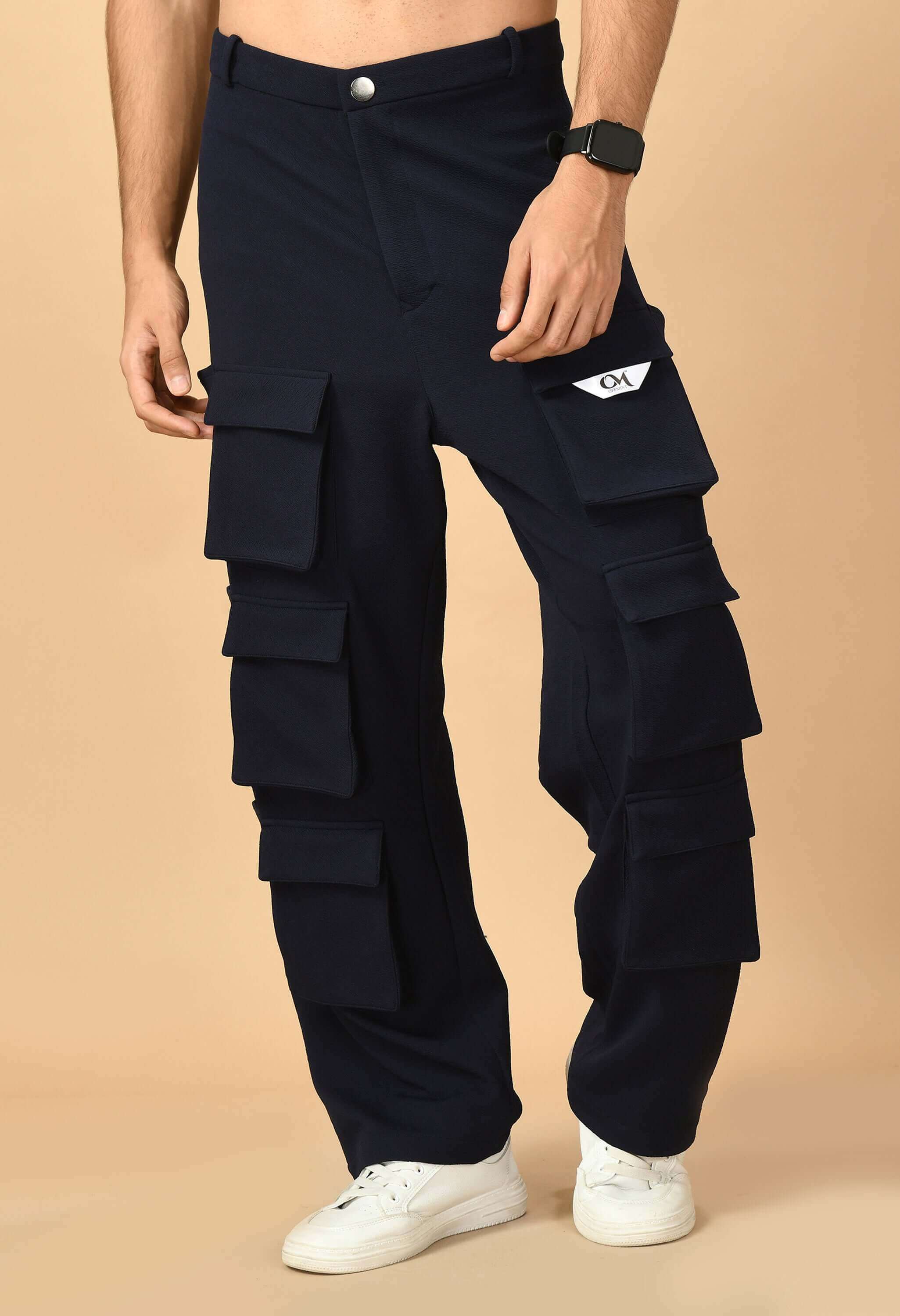 Black twelve pockets men's cargo