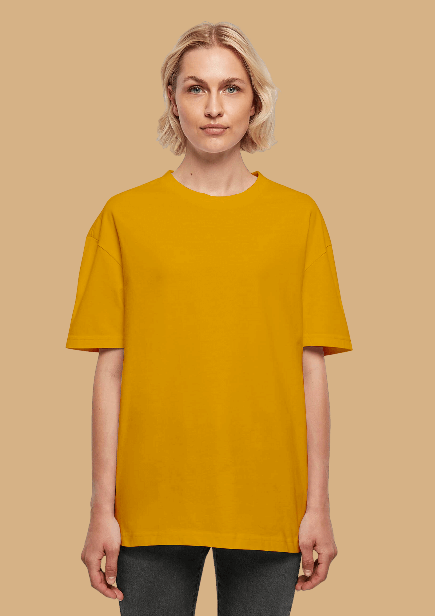 Brain printed mustard color oversized t-shirt