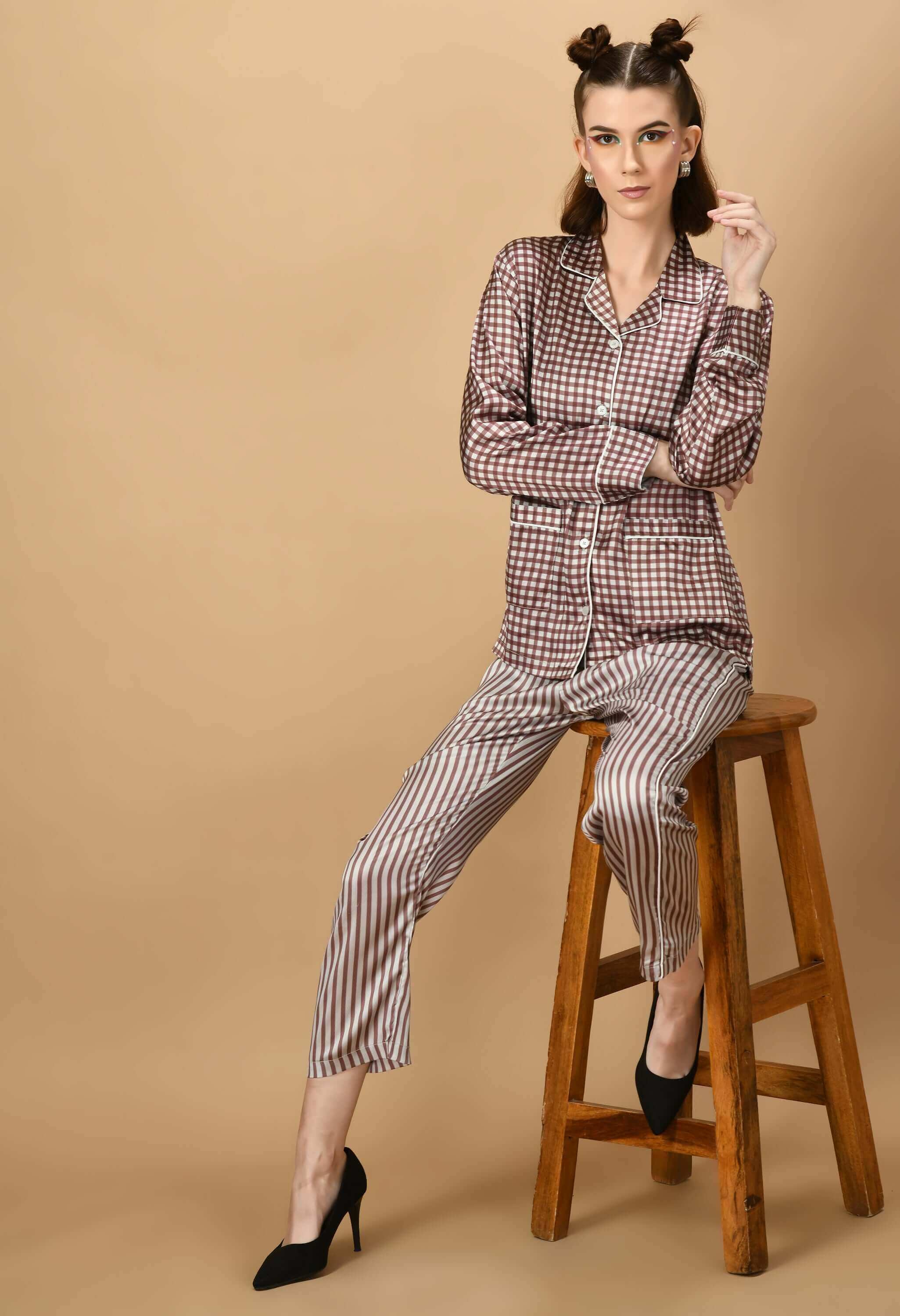 Brown line white co-ord set