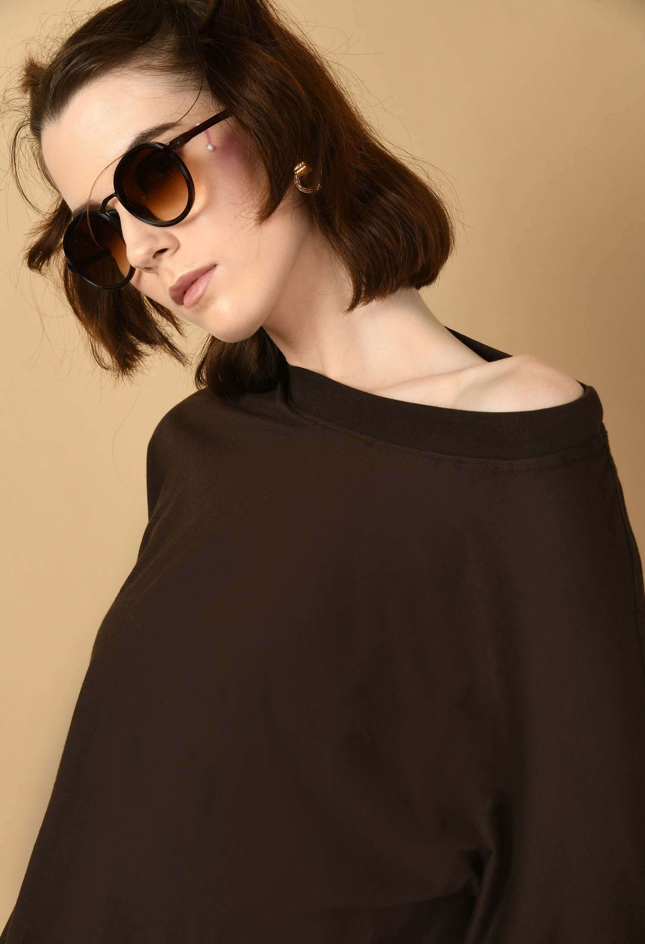 Brown plain oversized t-shirt