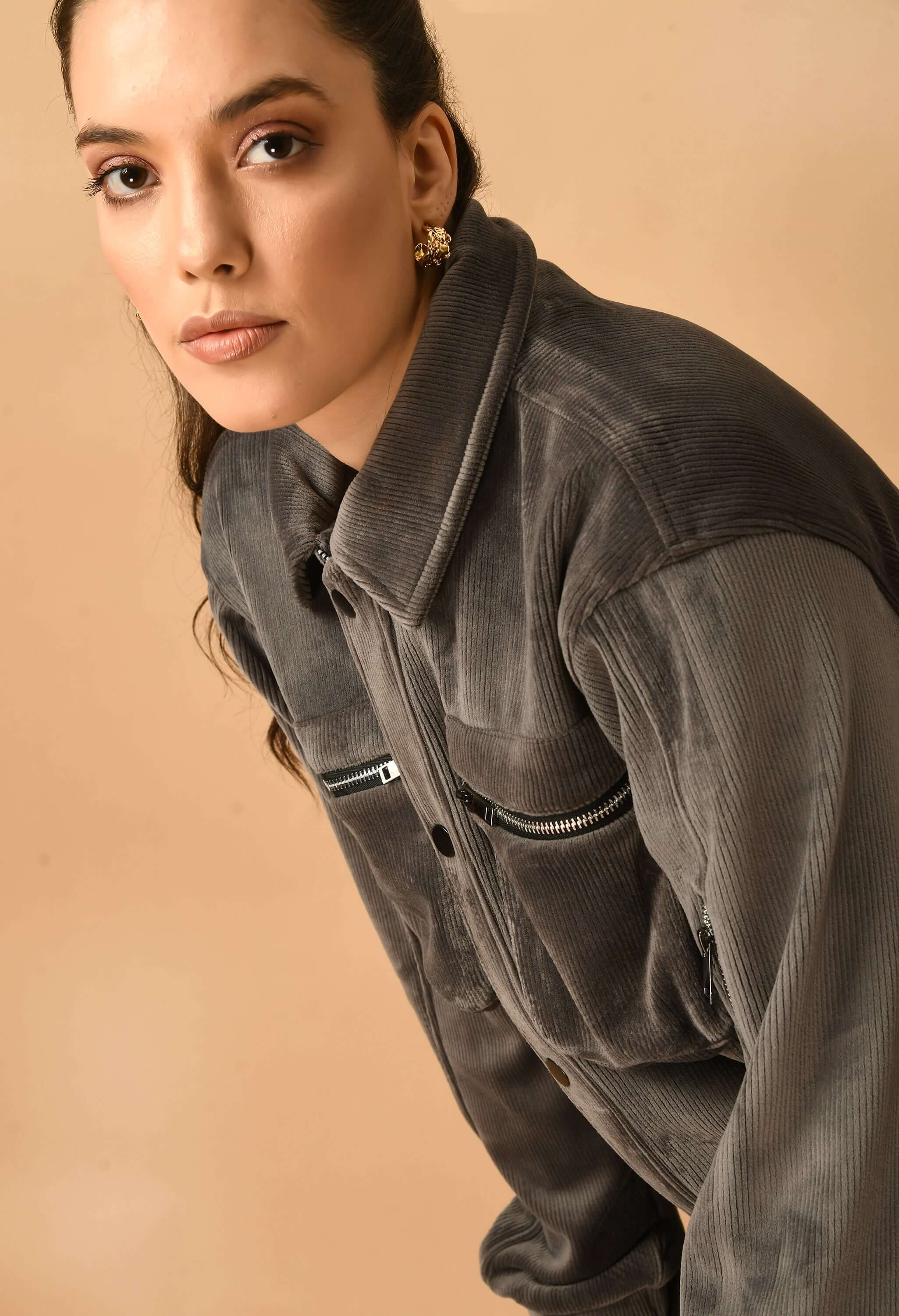 Grey Corduroy Jacket By Offmint