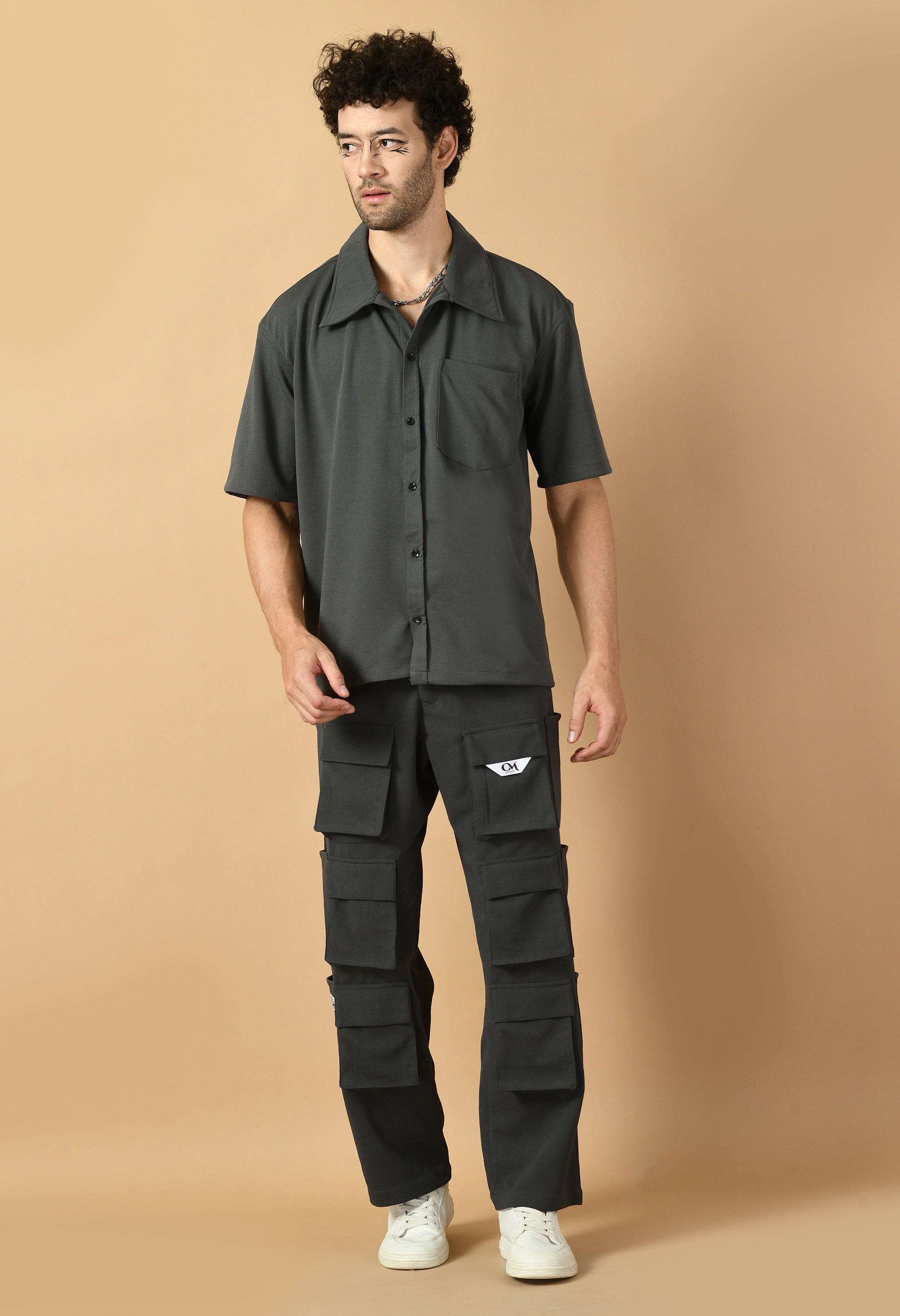 12 Pocket's Grey Shirt Co-ord Set By Offmint