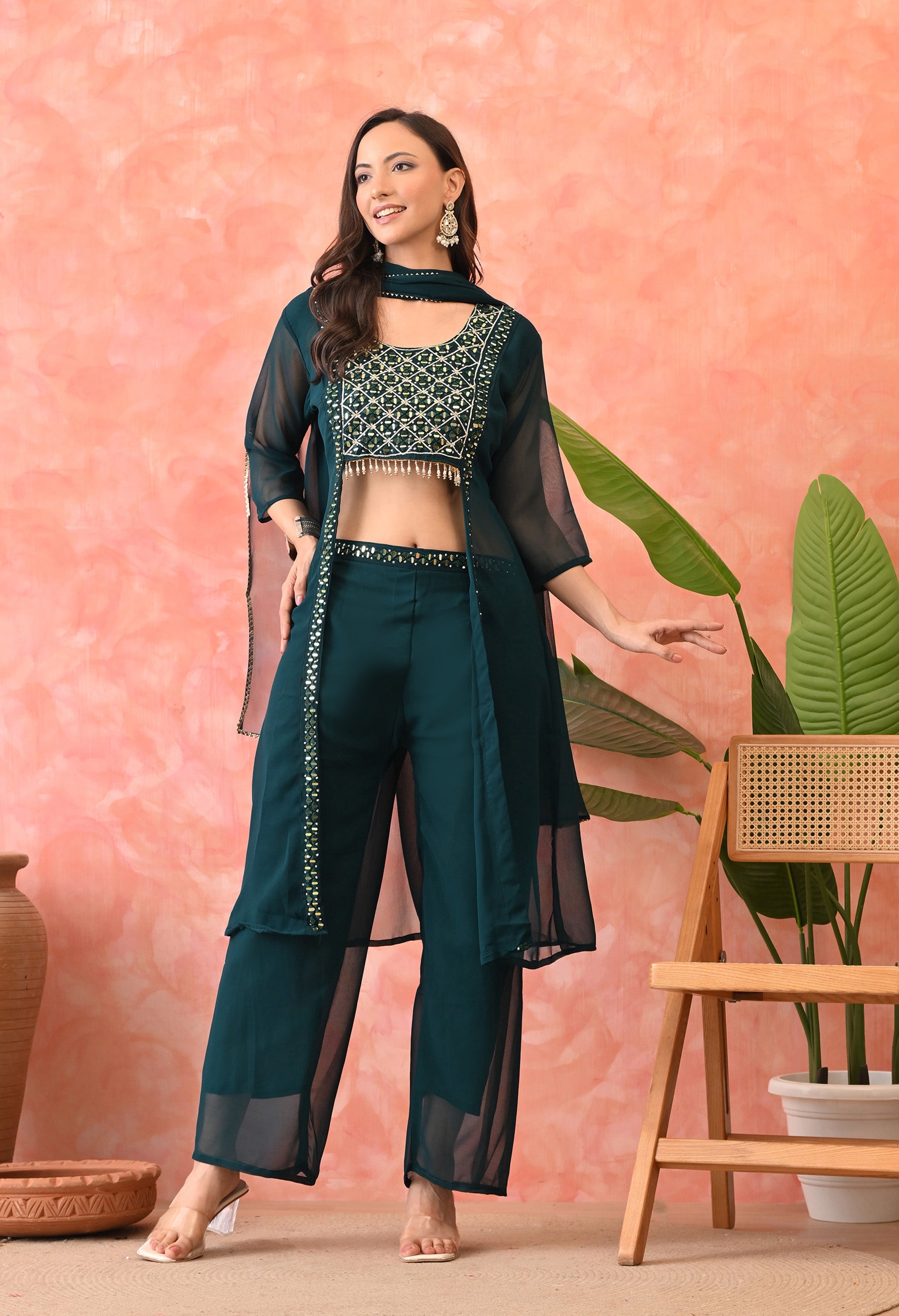 Emerald Glam Mirror-Work Co-ord Set