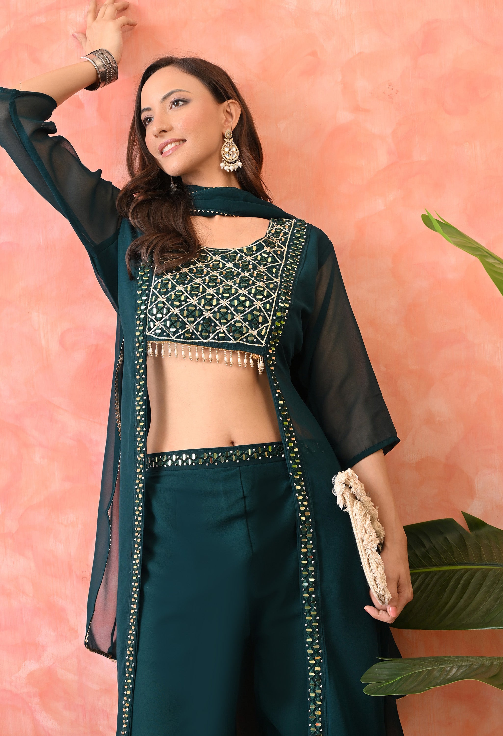 Emerald Glam Mirror-Work Co-ord Set