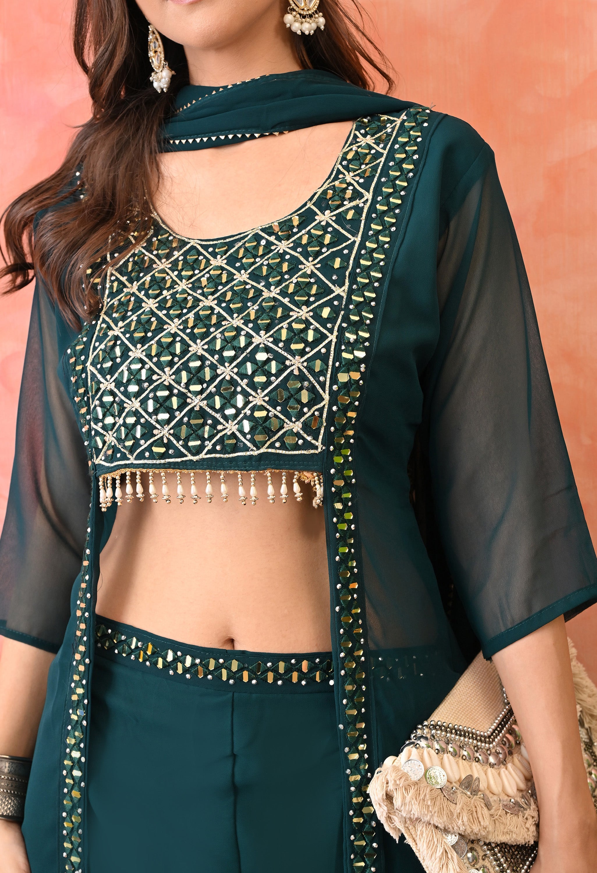 Emerald Glam Mirror-Work Co-ord Set