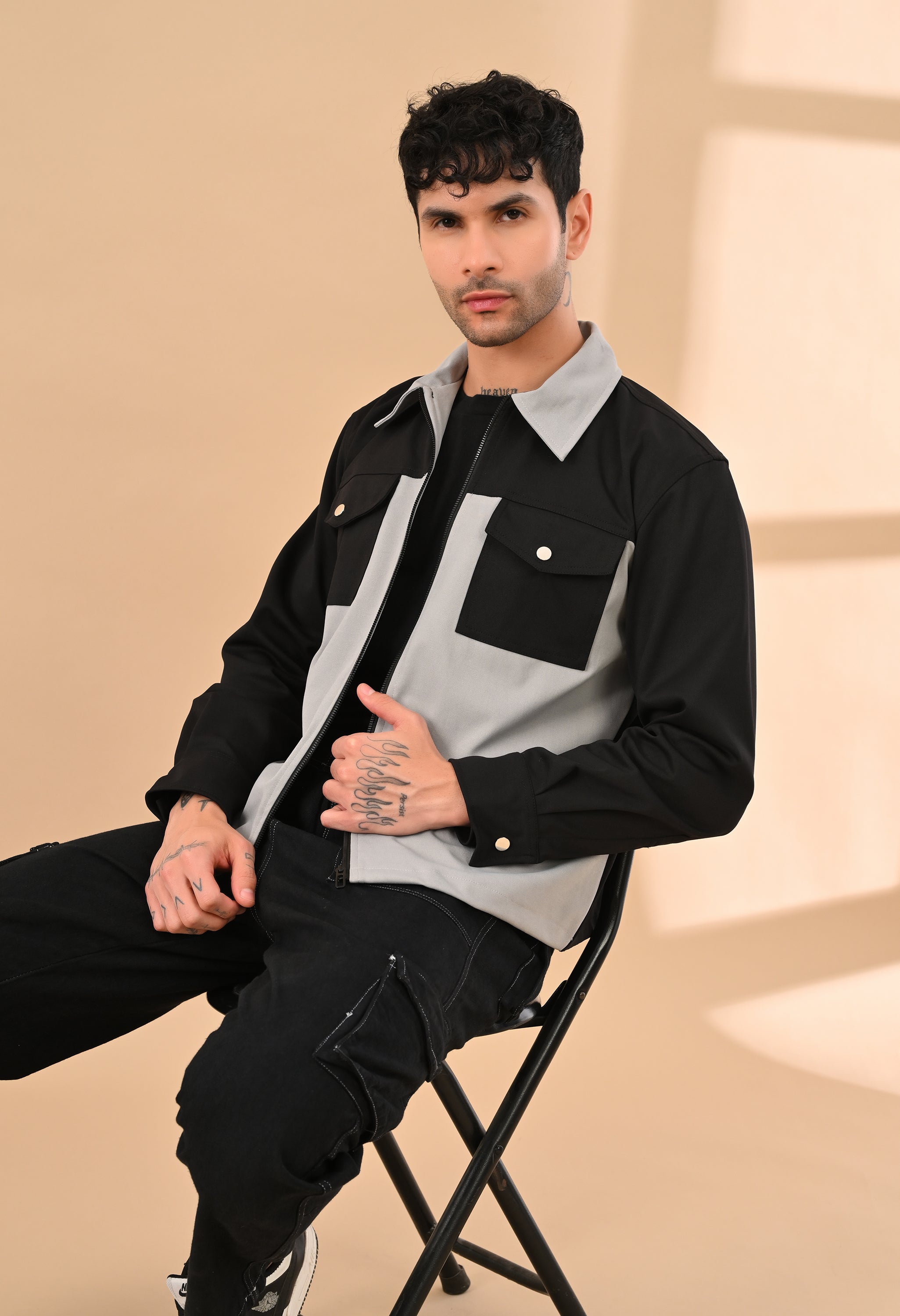 BLACK AND GREY OVERSHIRT