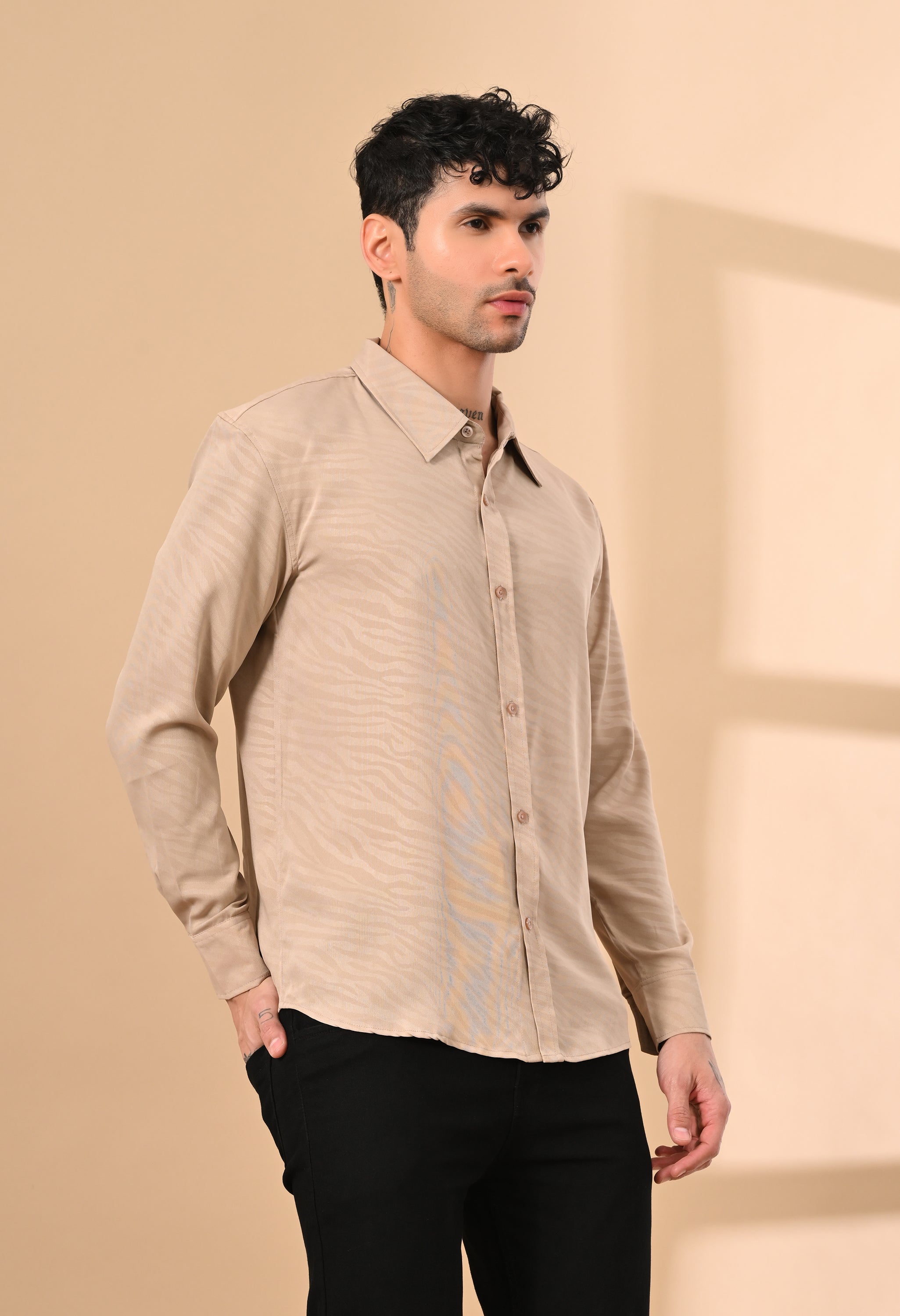 BEIGE ZEBRA PRINTED SHIRT