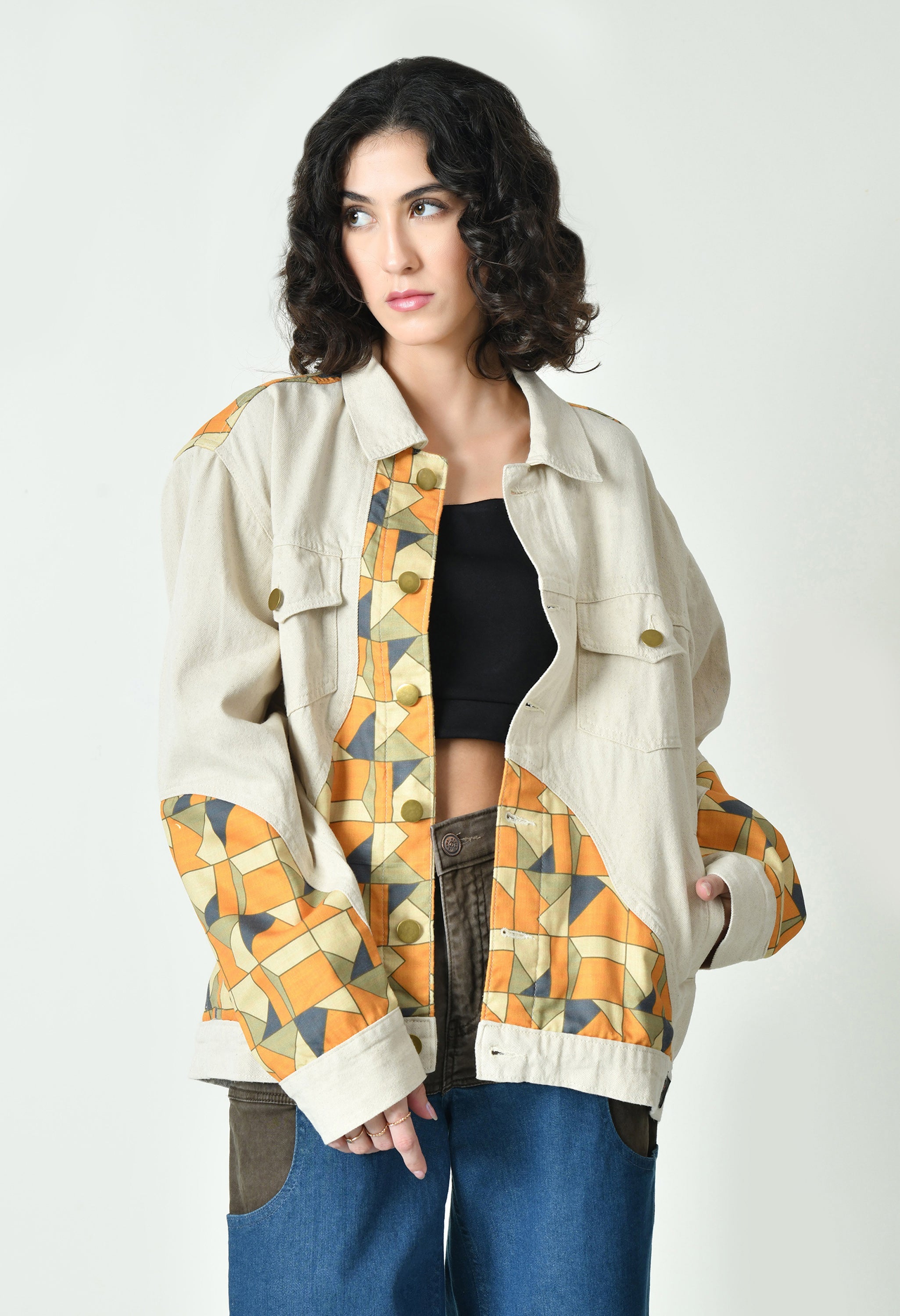 BEIGE ABSTRACT PRINTED JACKET