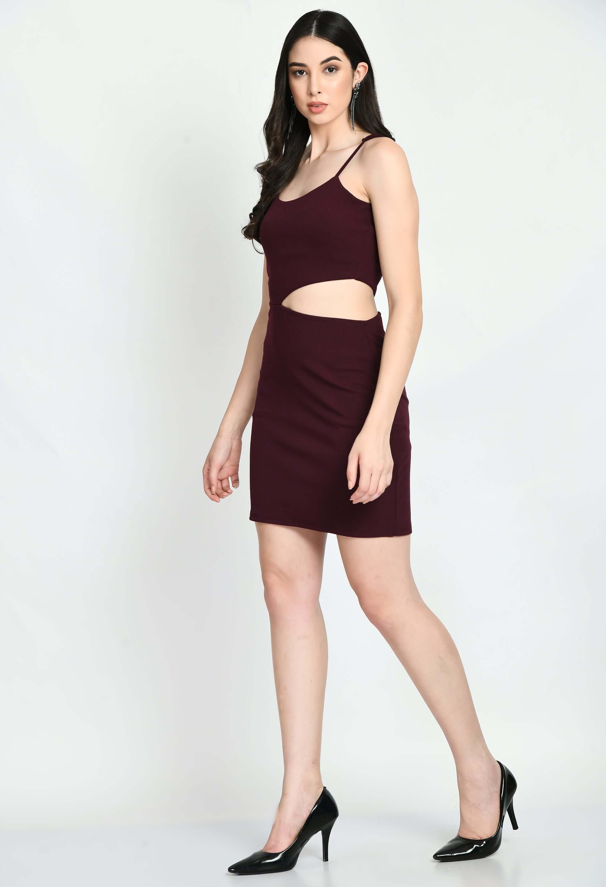 Women's Sleeveless Solid Mini Bodycon Round Neck Dress by offmint