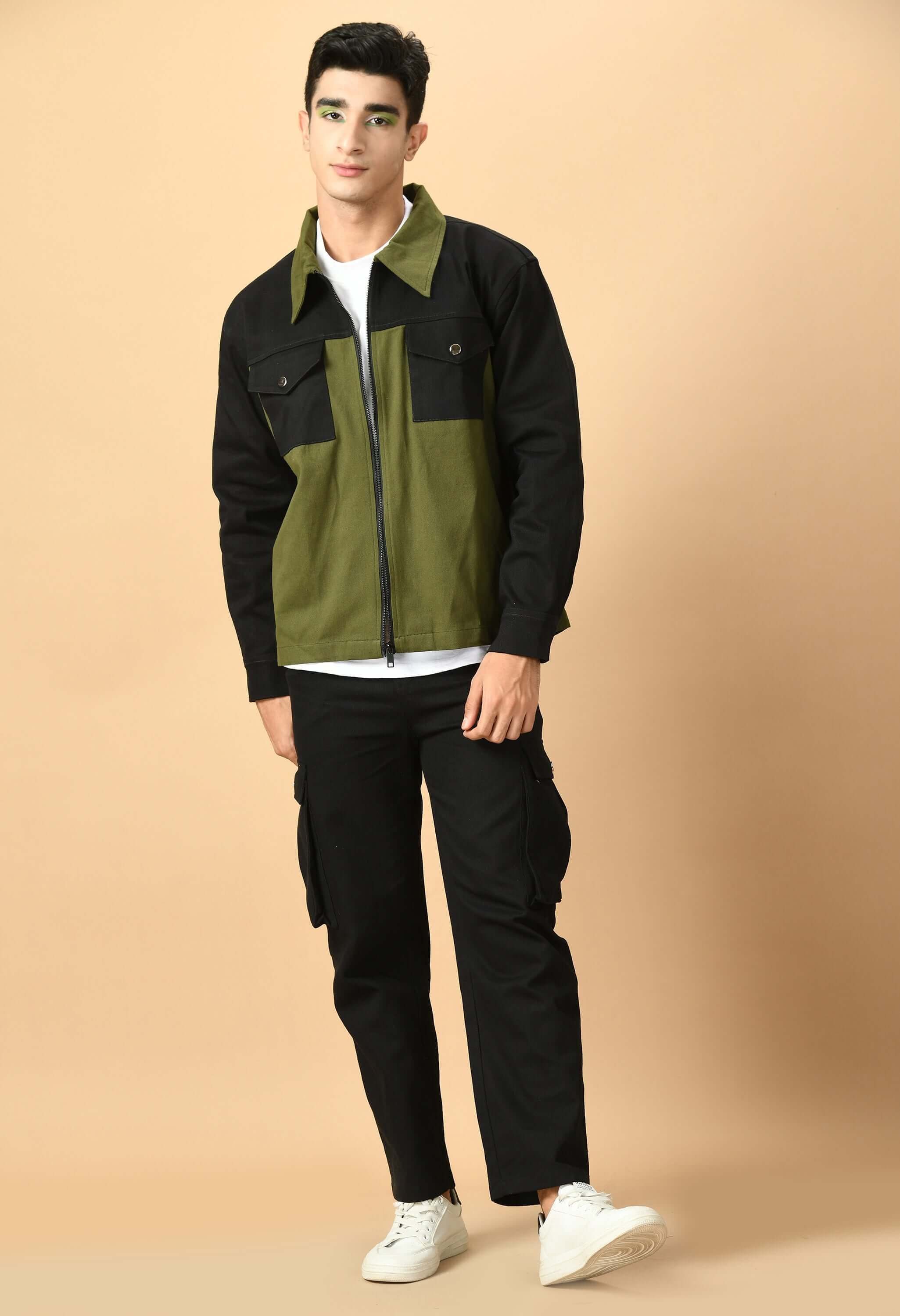 Black And Olive Color Overshirt By Offmint