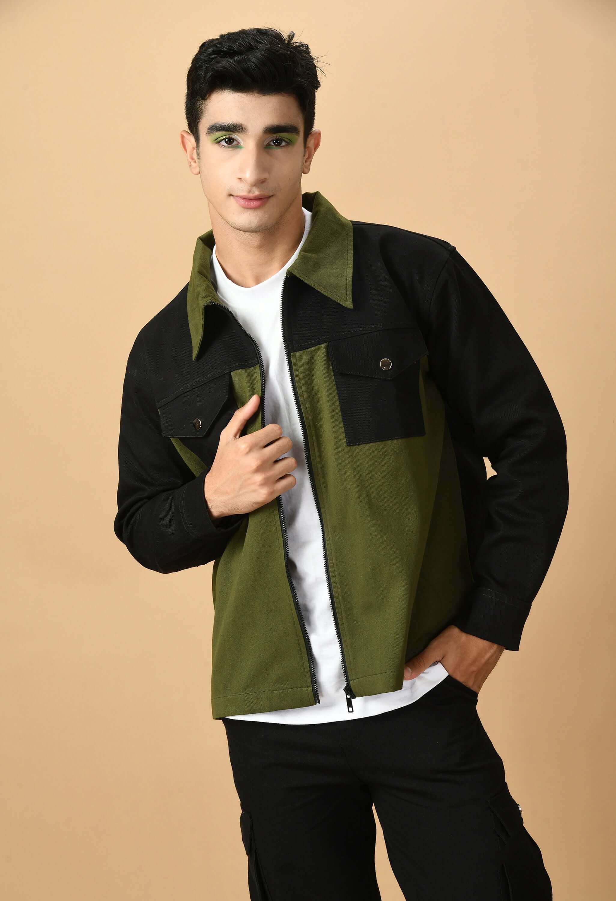 Black And Olive Color Overshirt By Offmint