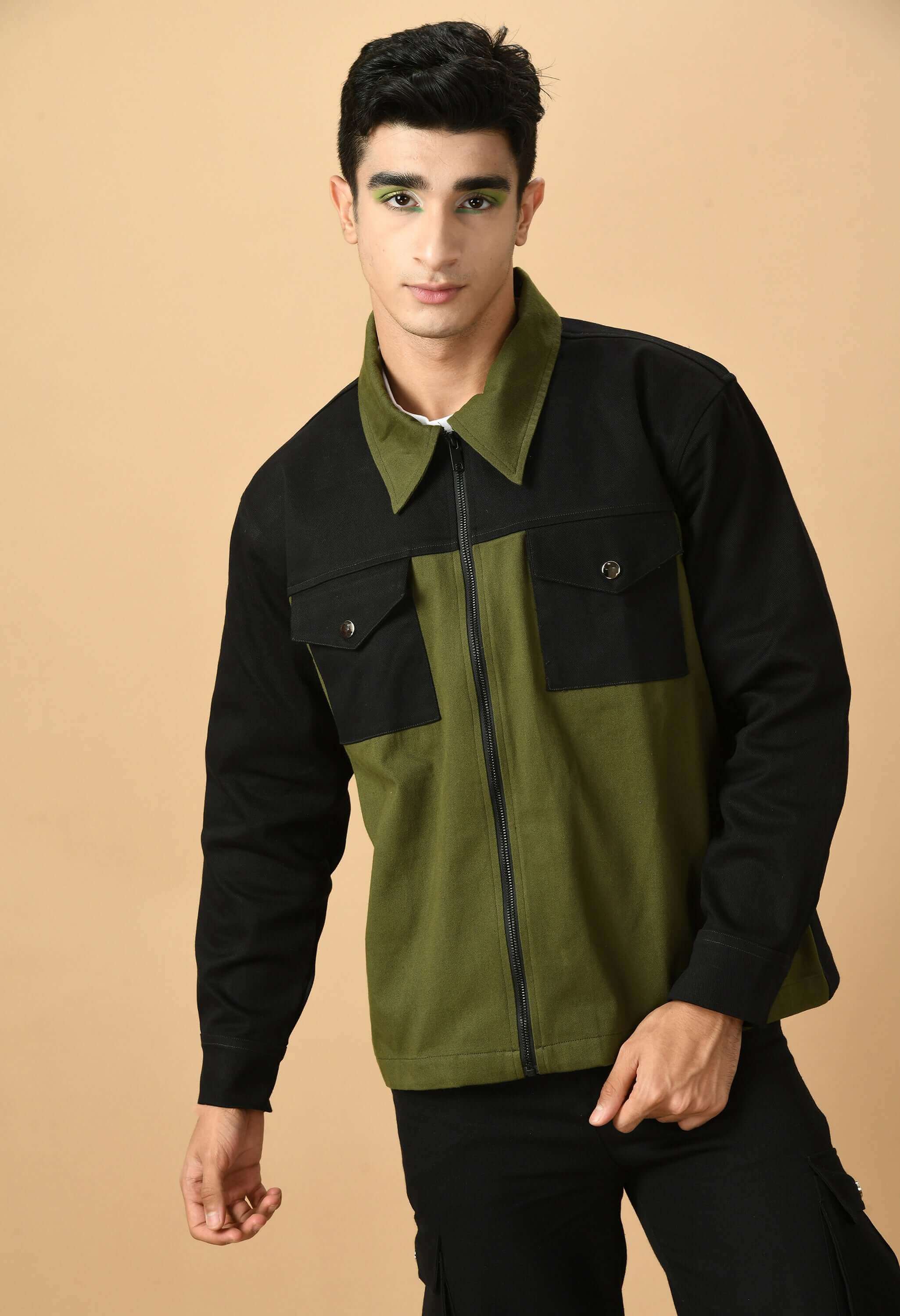 Black And Olive Color Overshirt By Offmint