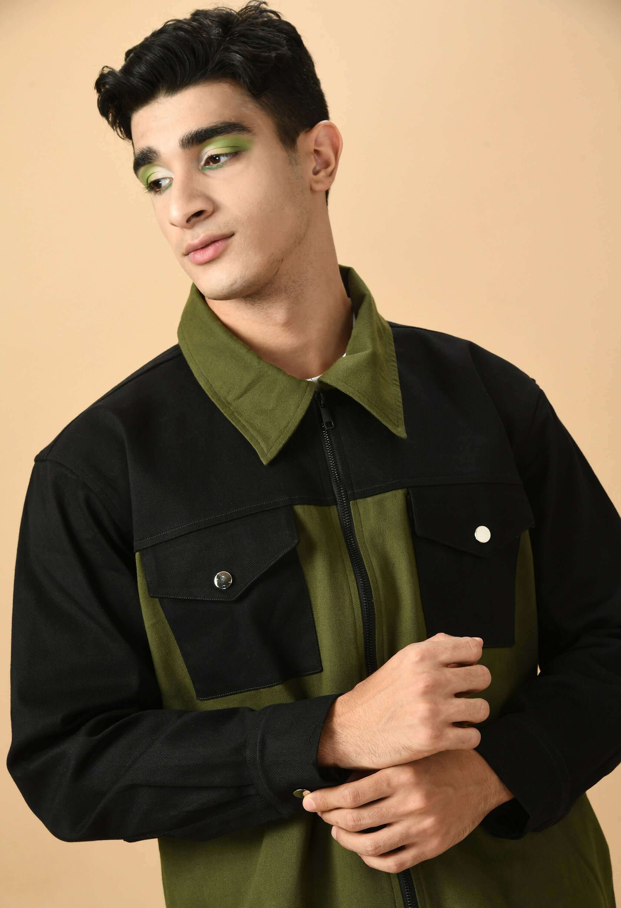 Black And Olive Color Overshirt By Offmint