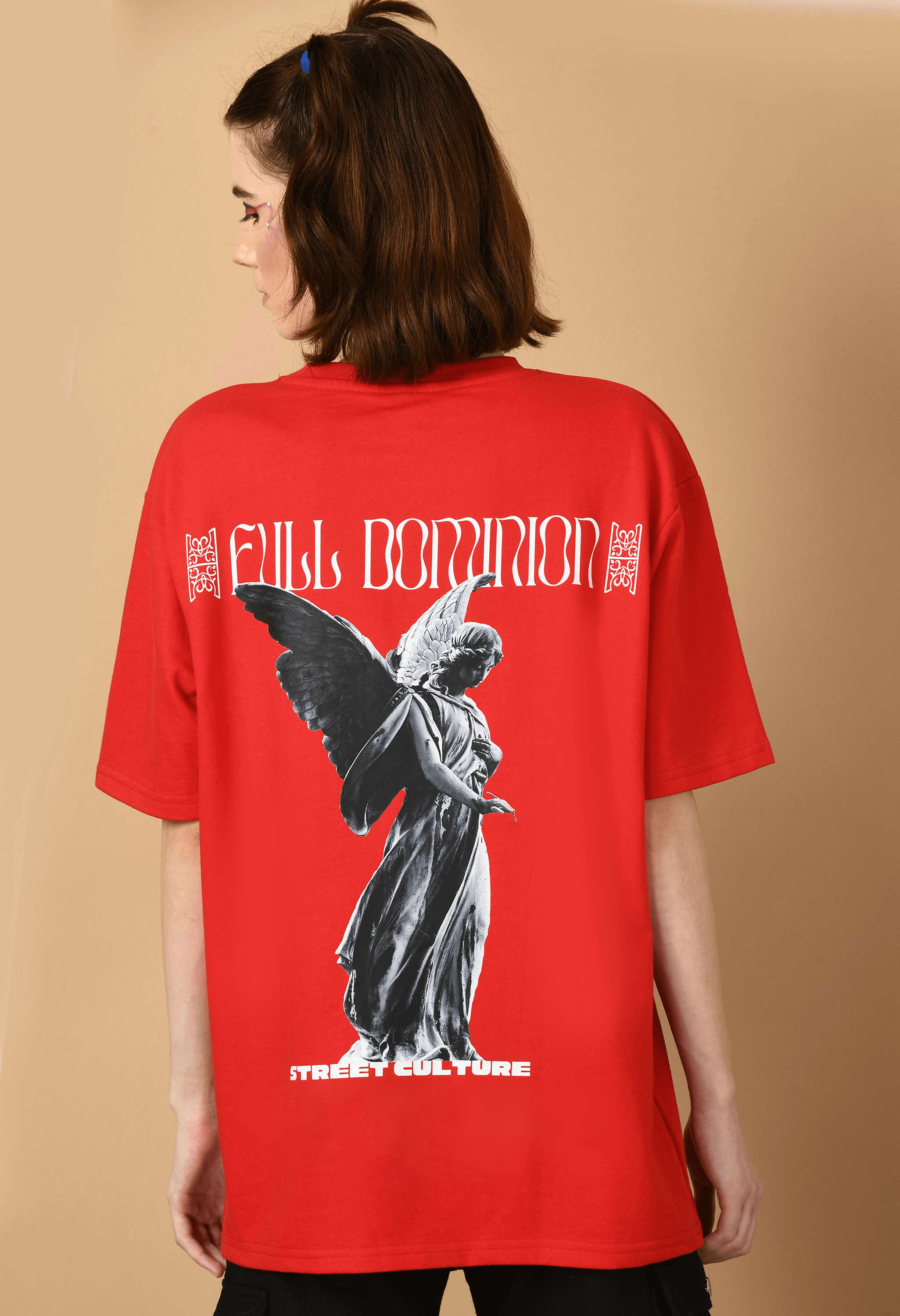Full dominion printed red color oversized tshirt by offmint