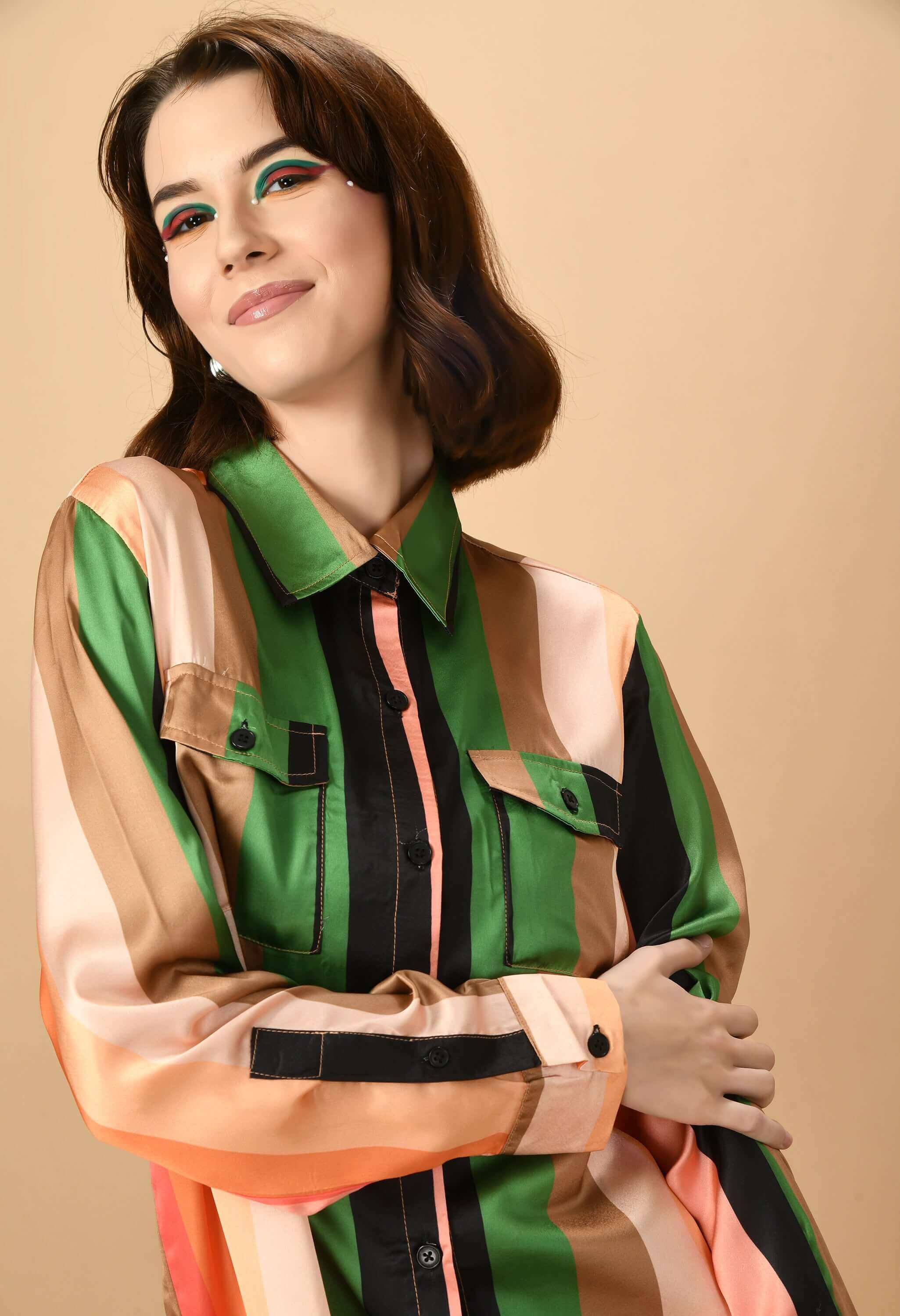 Green color line women's co-ord set