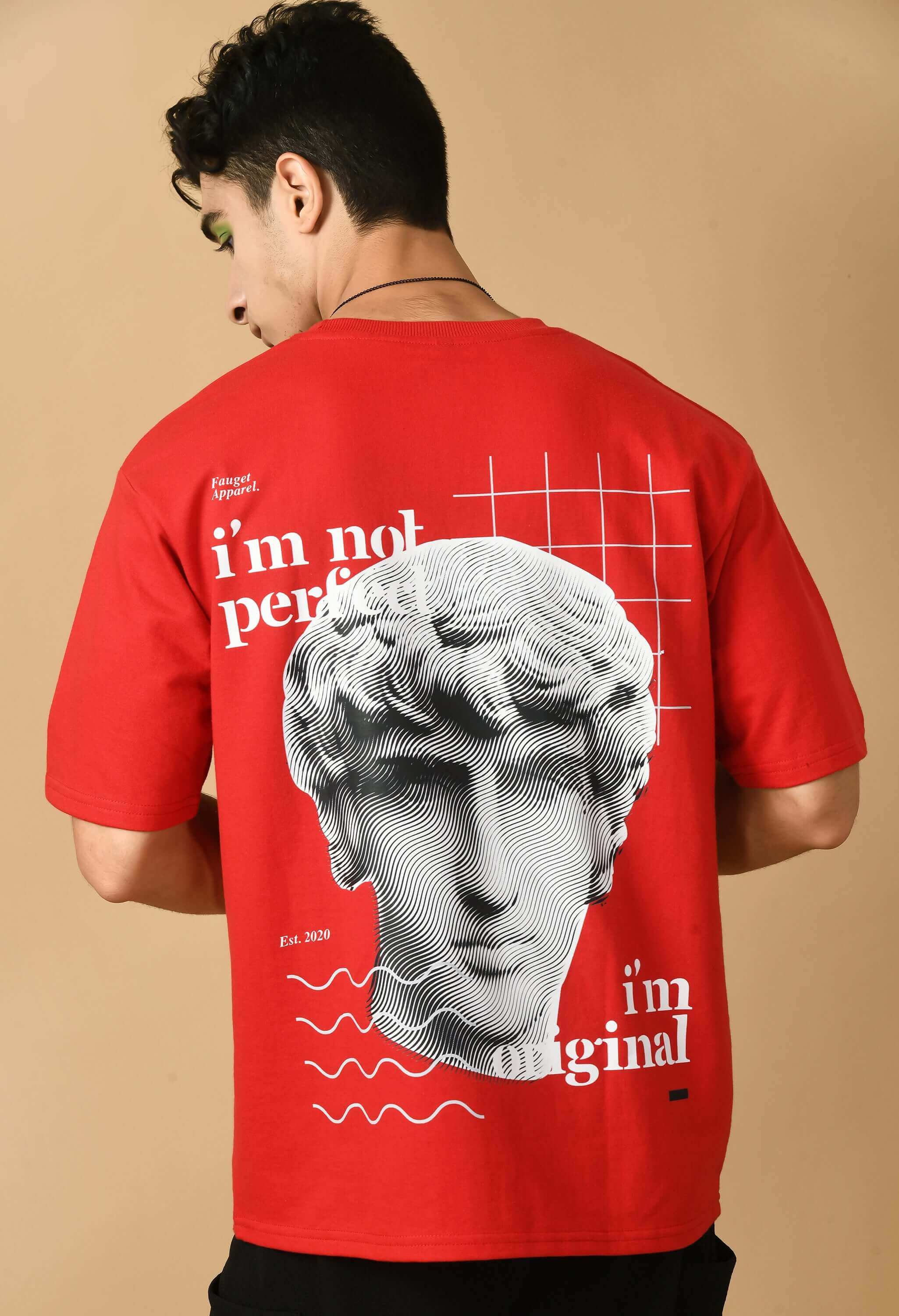 I am not perfect printed red color oversized t-shirt