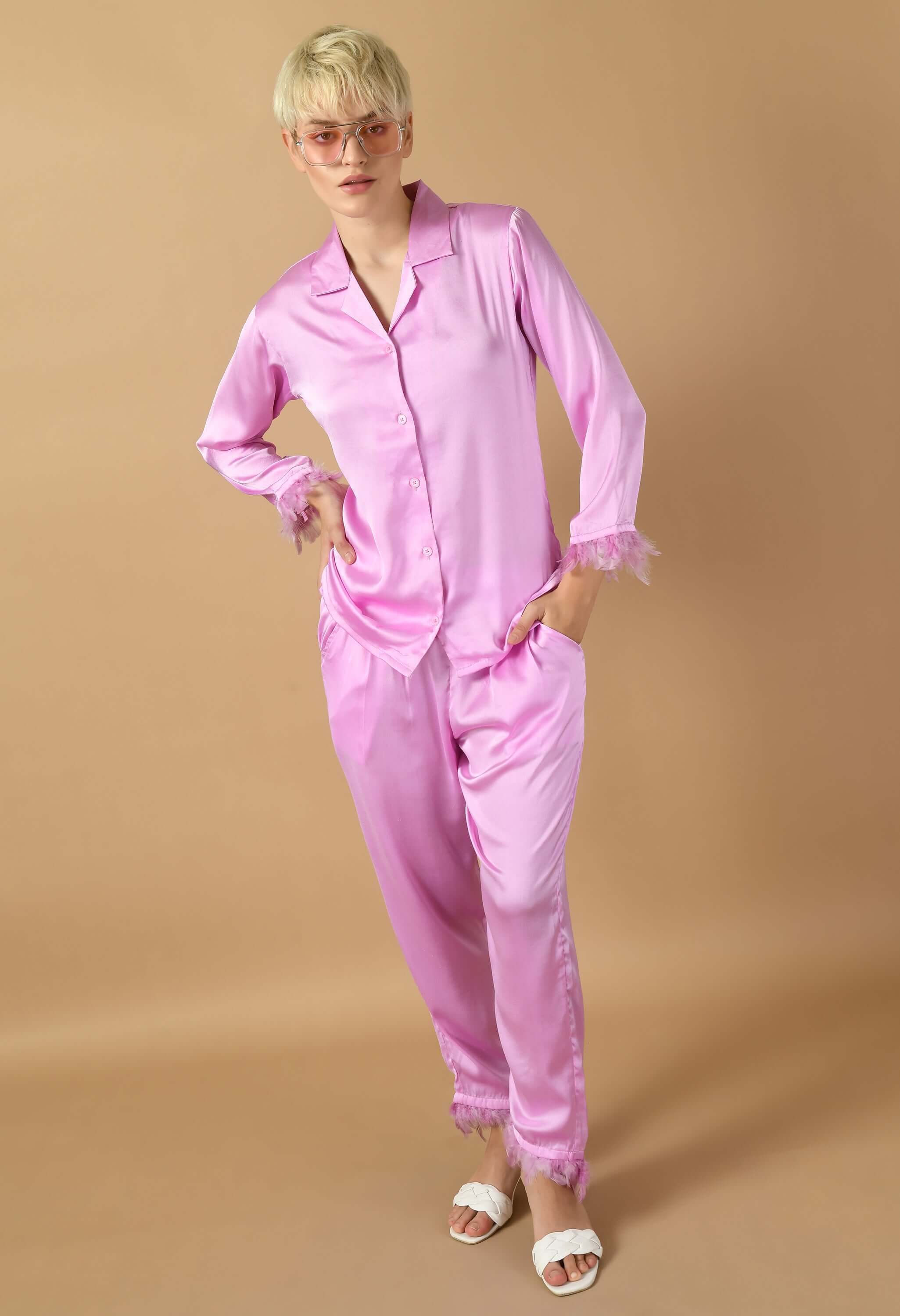 Lavender satin feather co-ord set