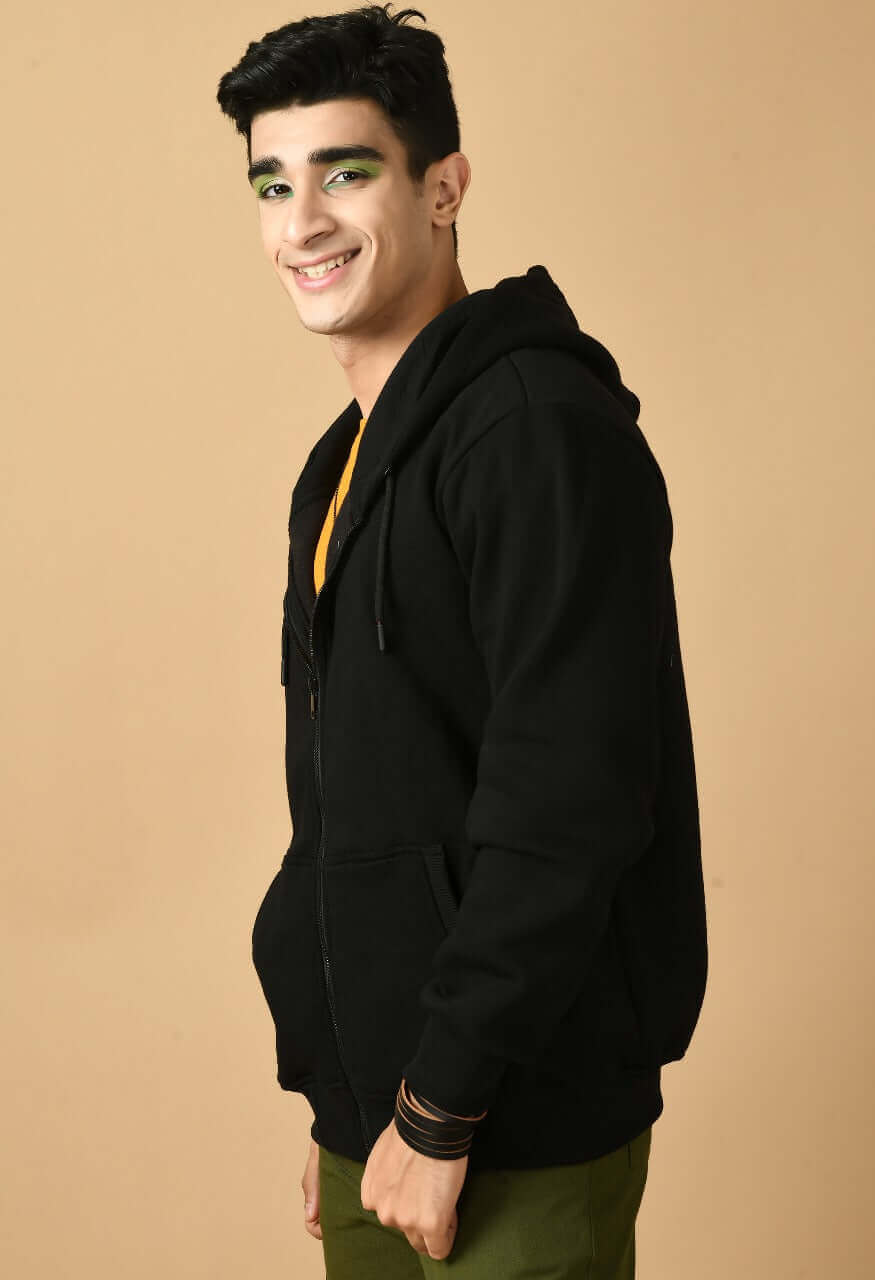 Men's black color zip hoodie