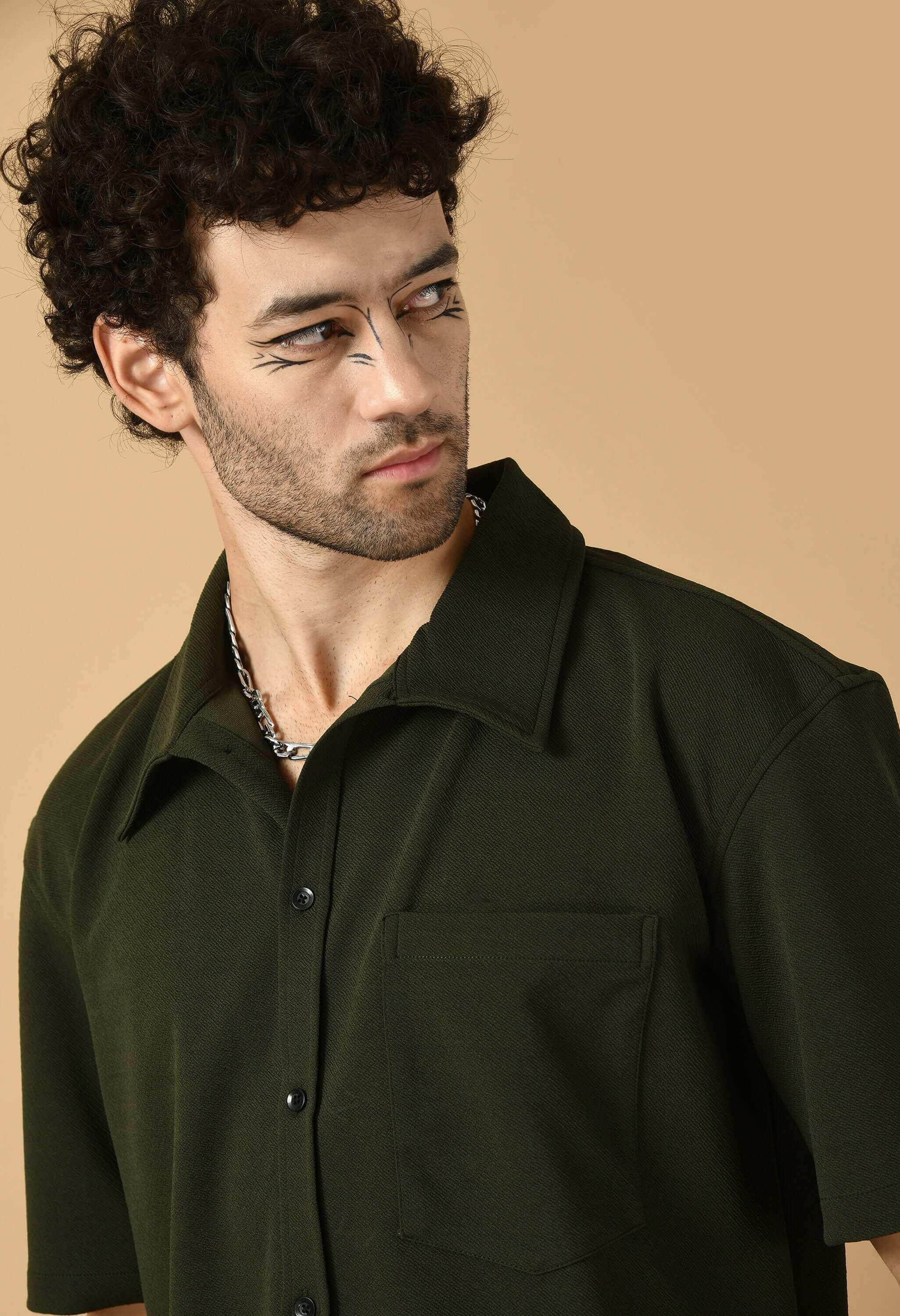 Men's olive green color overshirt
